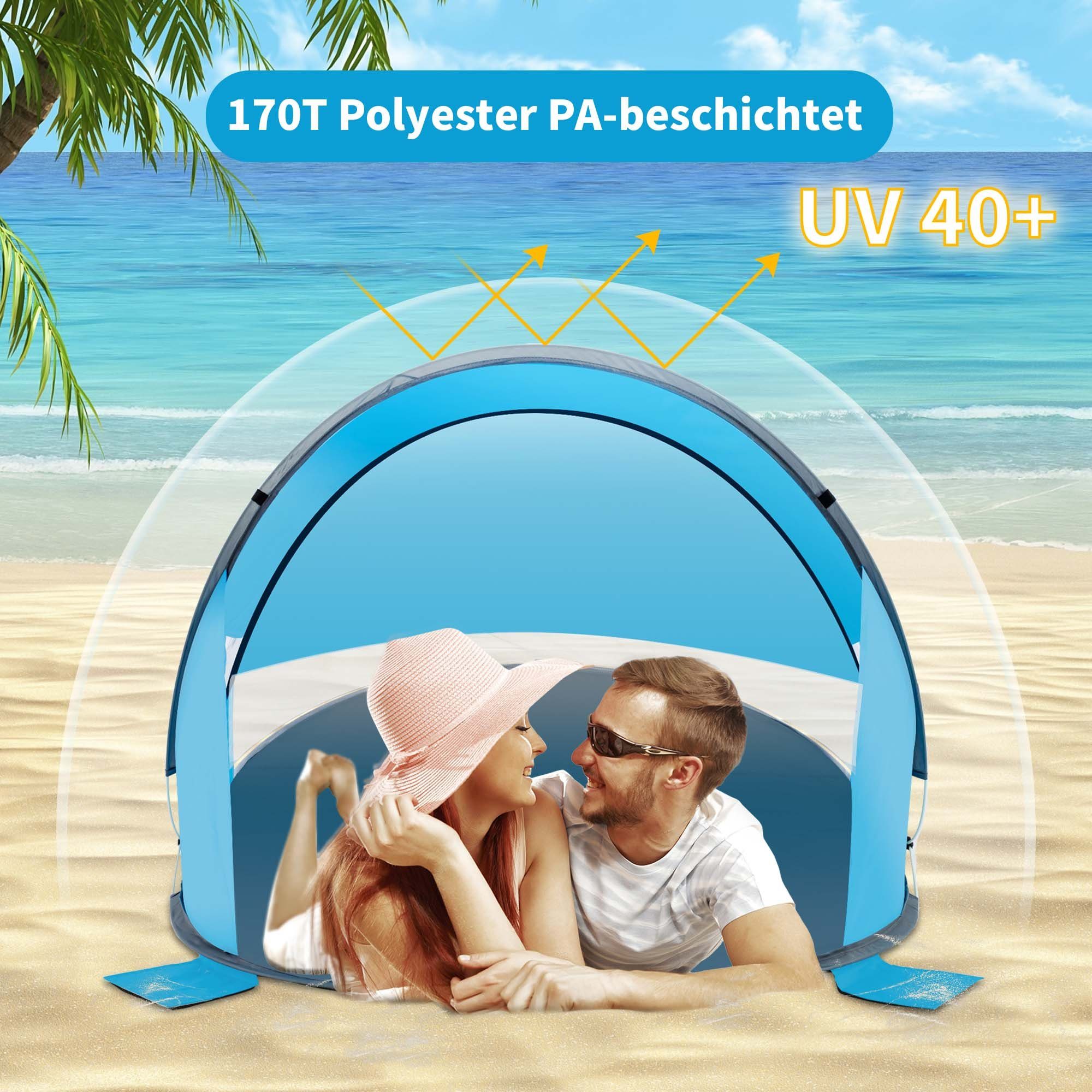 Duhome Polyester Strandmuschel, Zelt Wetter- Up Pop Strandmuschel Grau+Blau Strandzelt und Sichtschutz