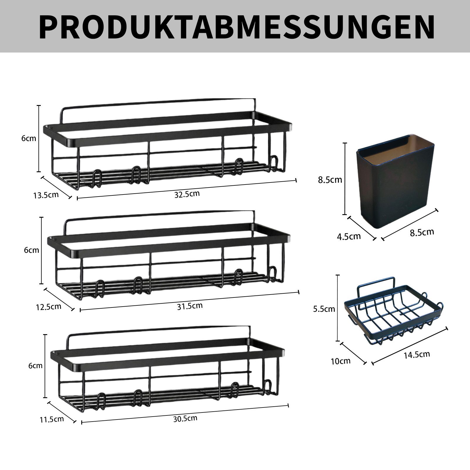 Esun Duschablage Duschablage Ohne Bohren, Duschregal, Kohlenstoffstahl Badregal 5 St., Set, Duschablage Ohne Bohren