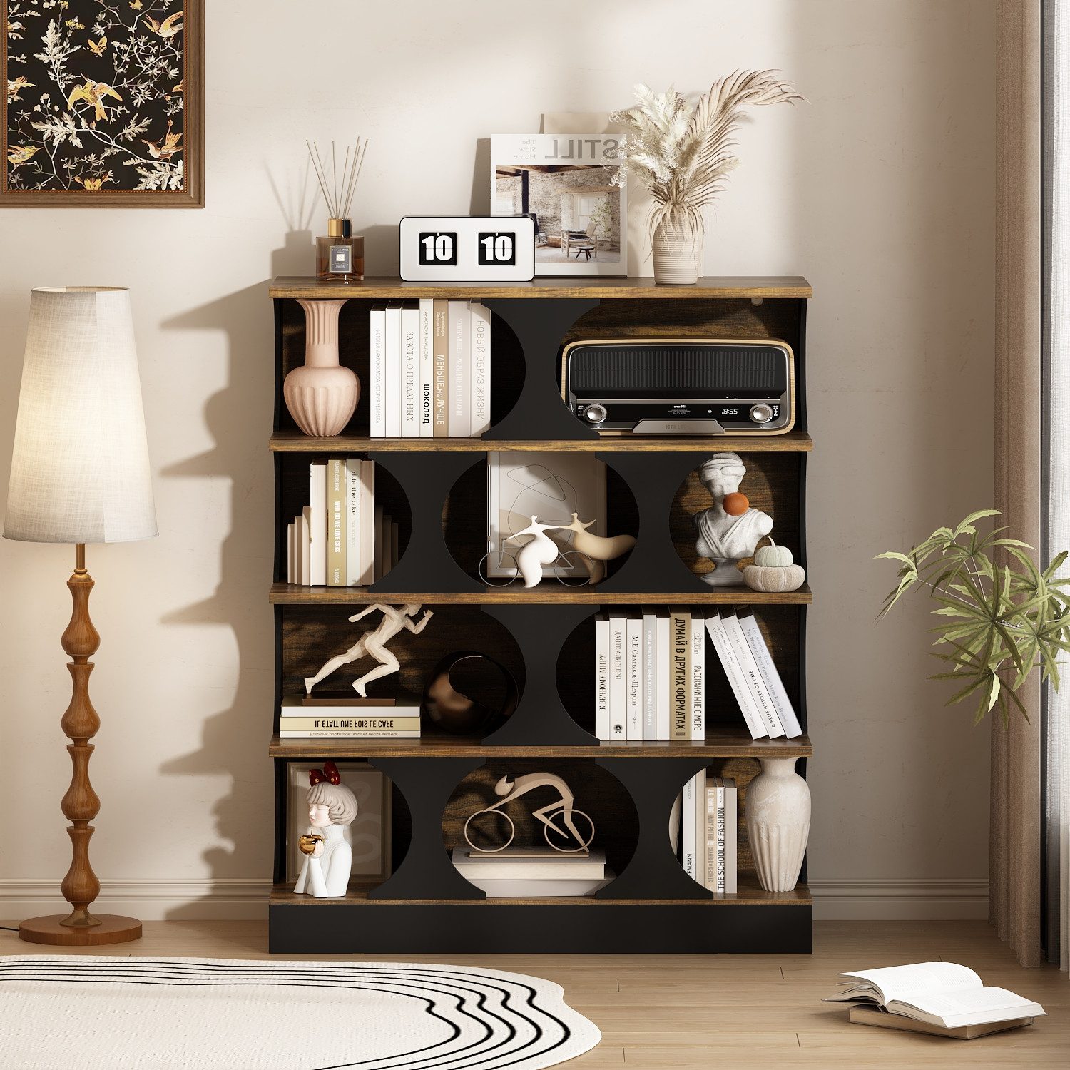 FUFU&GAGA Bücherregal Braun + Schwarz, Vintage-Industriestil günstig online kaufen