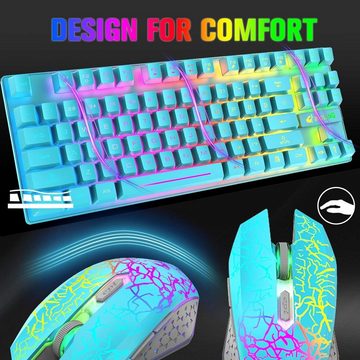 LexonElec RGB Regenbogen Hintergrundbeleuchtung Tastatur- und Maus-Set, Kabellosigkeit Fortschrittliche2,4GHz-Technologie,ergonomisches Design