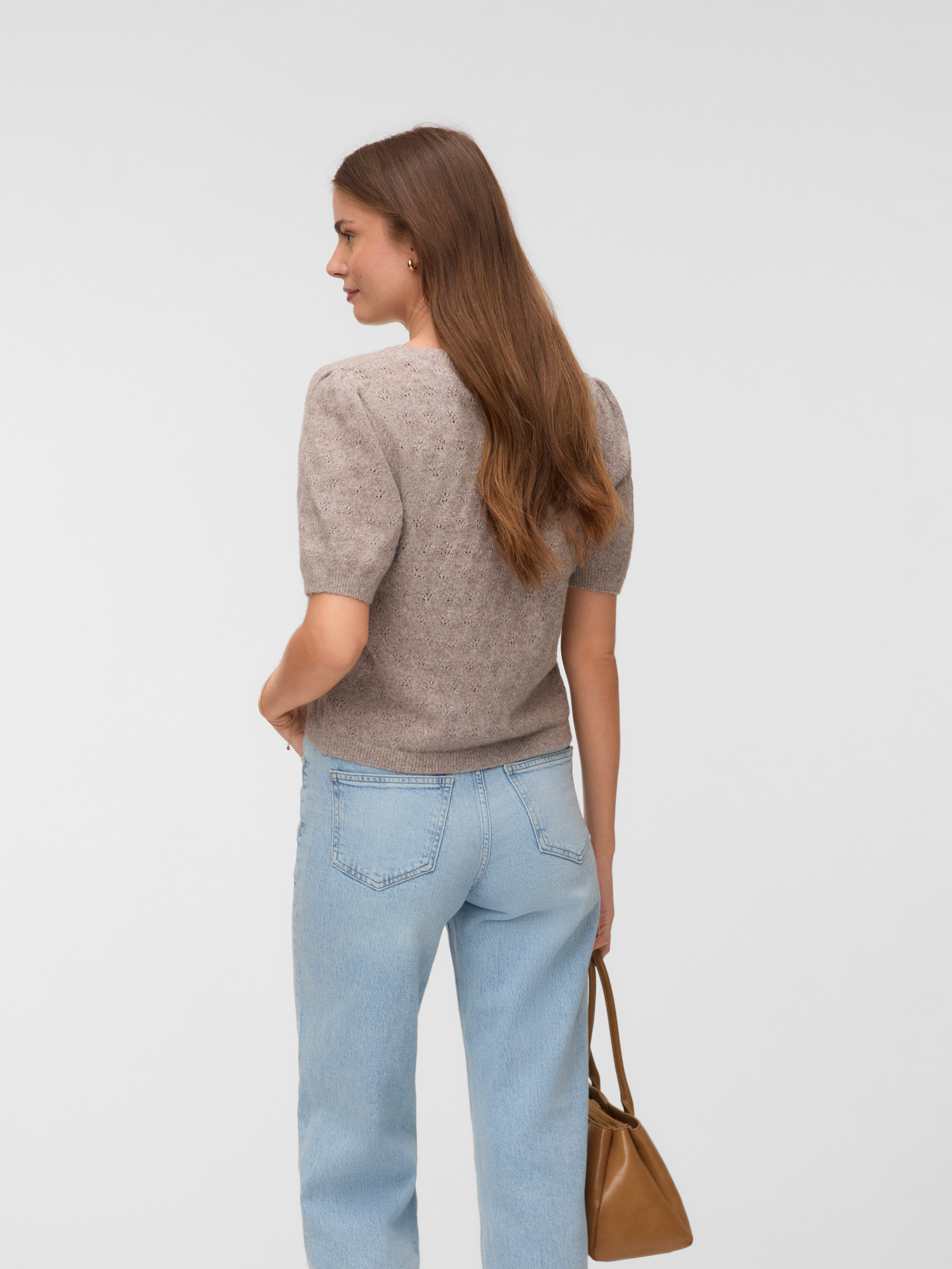 Vero Moda Kurzarmpullover VMDOFFY STITCH 2/4 O-NECK PULLOVER NOOS Materialmix, regular fit