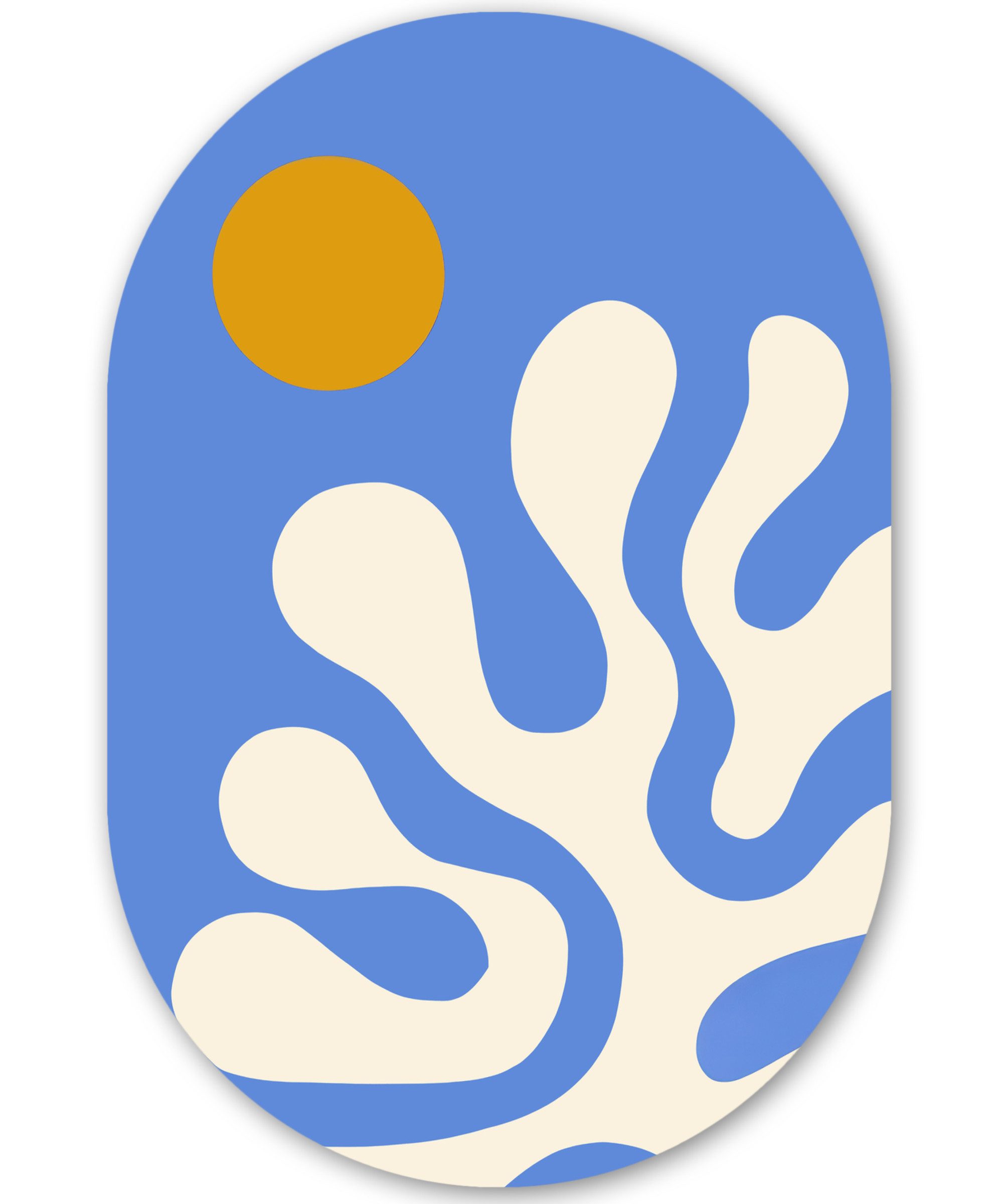 MuchoWow Gemälde Minimalistisch - Organisches Muster - Blau, Fotodruck (1 St), Wandbild Oval, Wohnzimmer oder Schlafzimmer Wanddekoration, 40x60 cm
