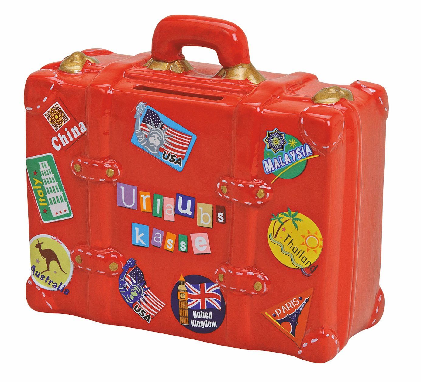 Spardose Keramik Spardose Reisekoffer rot - 14 x 13 cm
