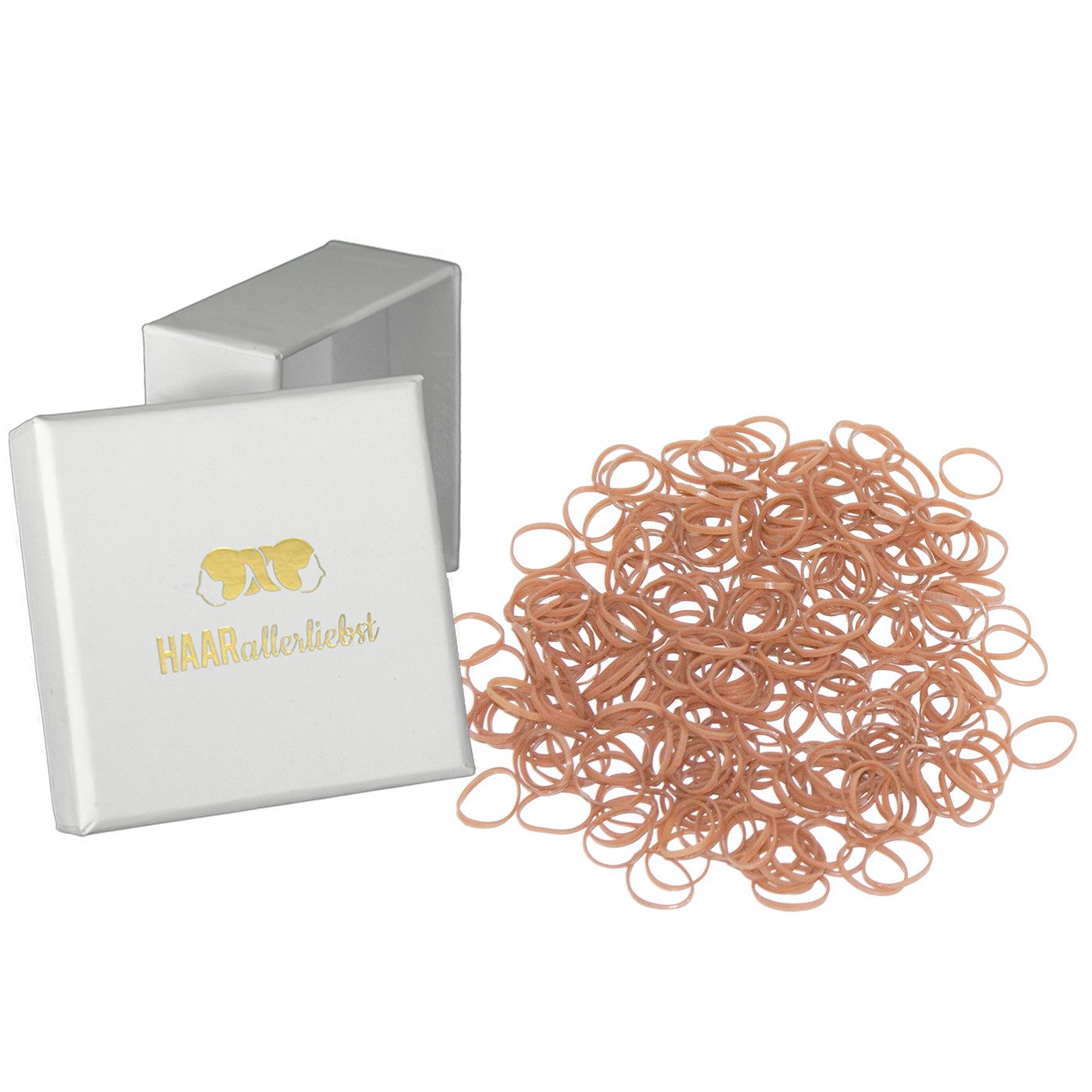 HAARallerliebst Haargummi mini Haargummis, Spar-Set, 250-tlg., Farbe beige, 1cm Durchmesser, 1,1mm dick