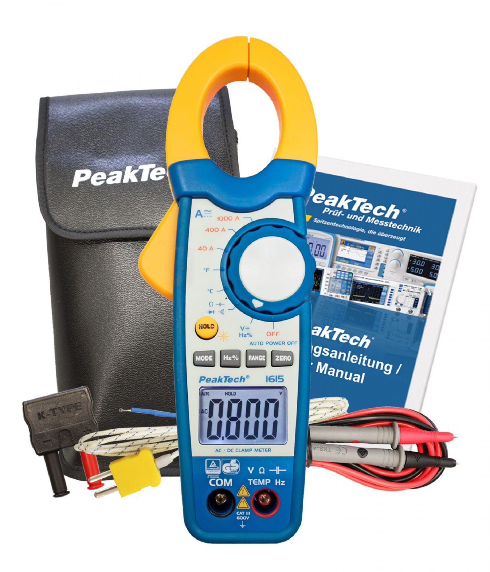 PeakTech Strommessgerät mit PeakTech ~ Stromzangenamperemeter 1-tlg. AC/DC Digitalmultimeter, 1615