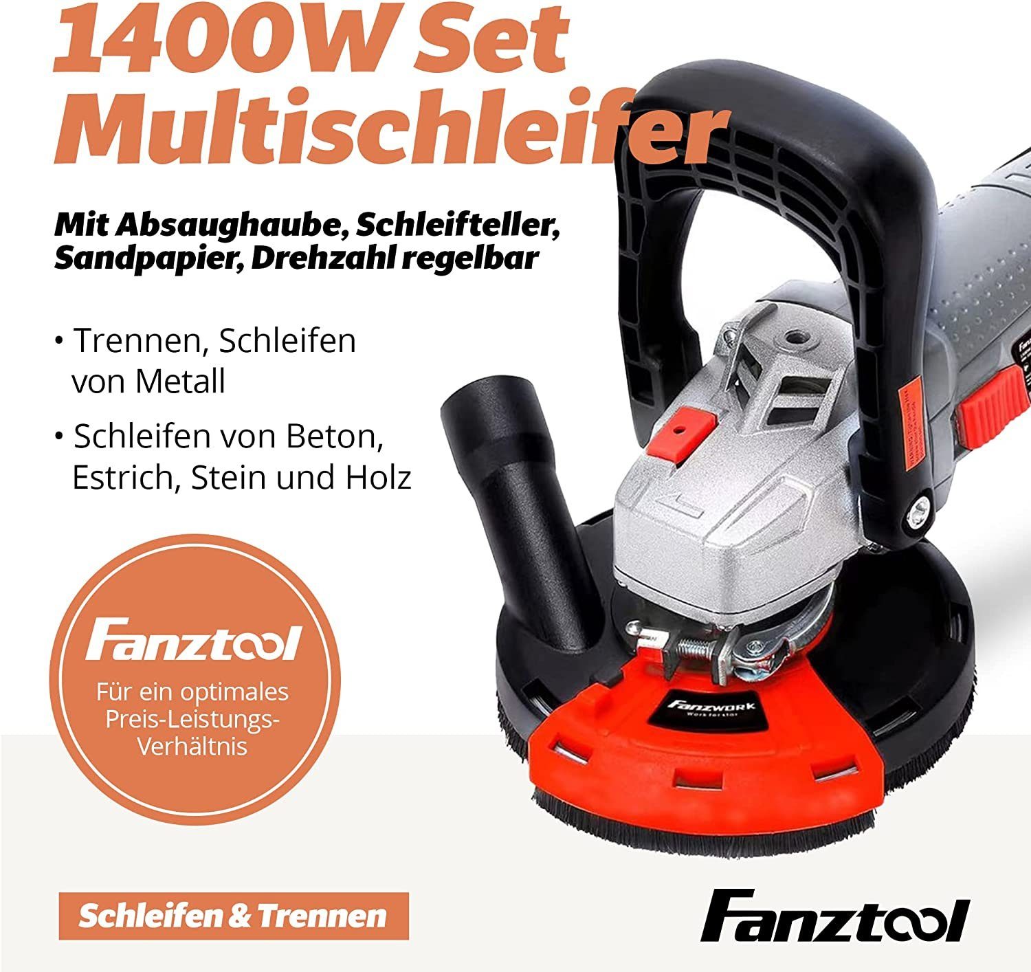 Set, (Set) Fanztool Betonschleifer Multischleifer Winkelschleifer 1400W