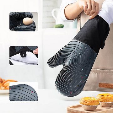 HYIEAR Topfhandschuhe Ofenhandschuhe, hitzebeständiges Backhandschuhe mit 2 Topflappen, (4-tlg), Hitzebeständigkeit, Anti-Rutsch-Spiralstruktur