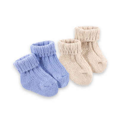 Hofbrucker seit 1948 Haussocken Baby Socken Kaschmir Set Sand - Himmelblau 7 - 12 Monate