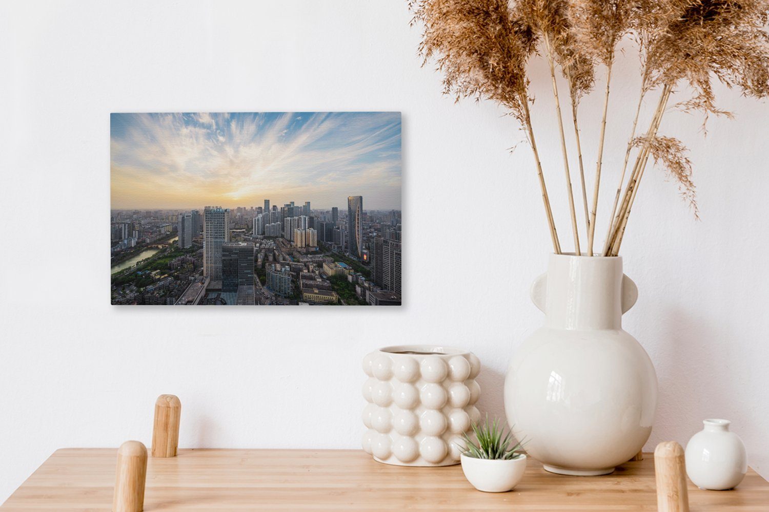 Wandbild Chengdu, St), cm Wanddeko, OneMillionCanvasses® (1 30x20 Leinwandbild Wolkenbildung über Aufhängefertig, Leinwandbilder,