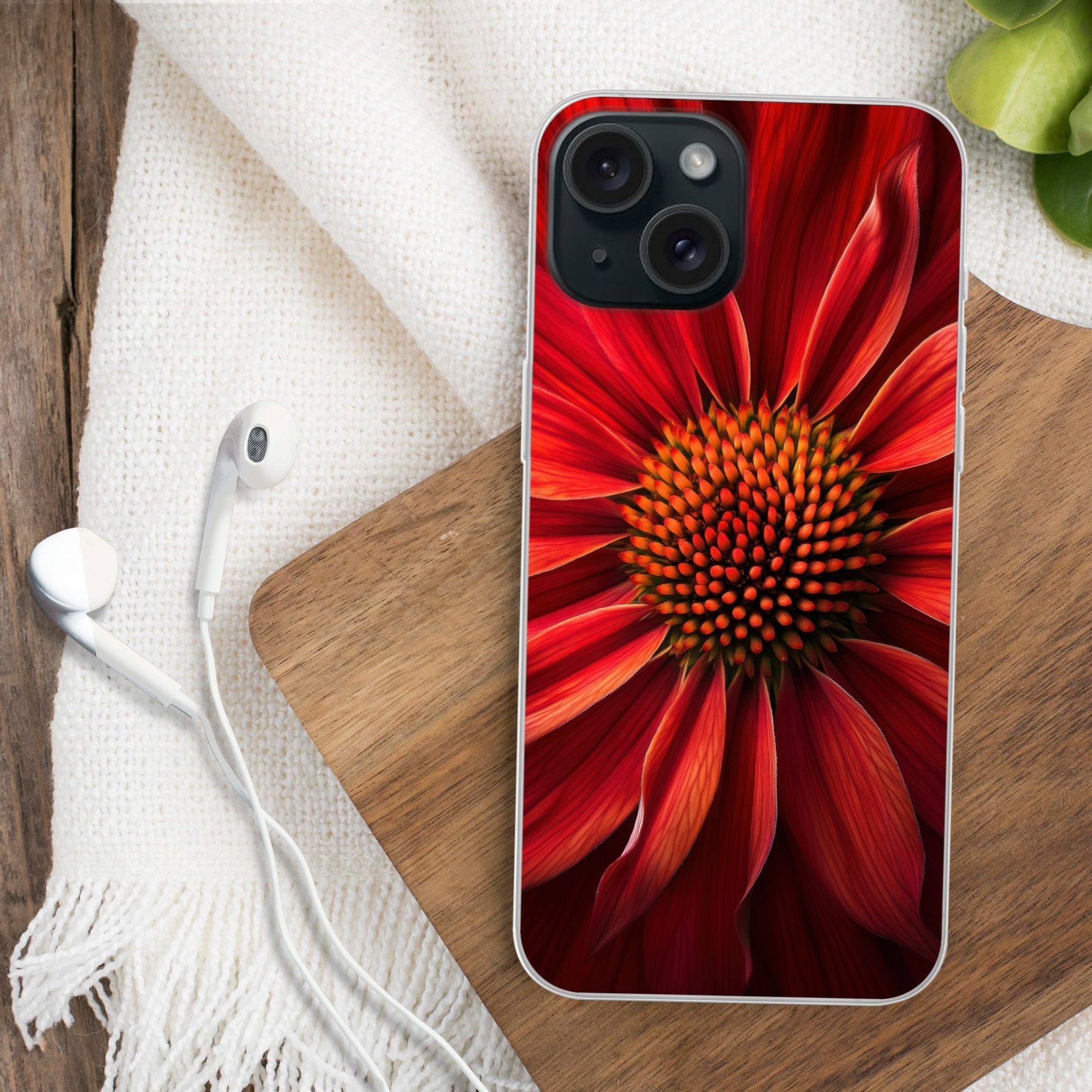 MuchoWow Handyhülle für Apple iPhone 15 Nahaufnahme - Blume - Rot, Smartphone-Bumper, Print, Handy Schutzhülle Dünn