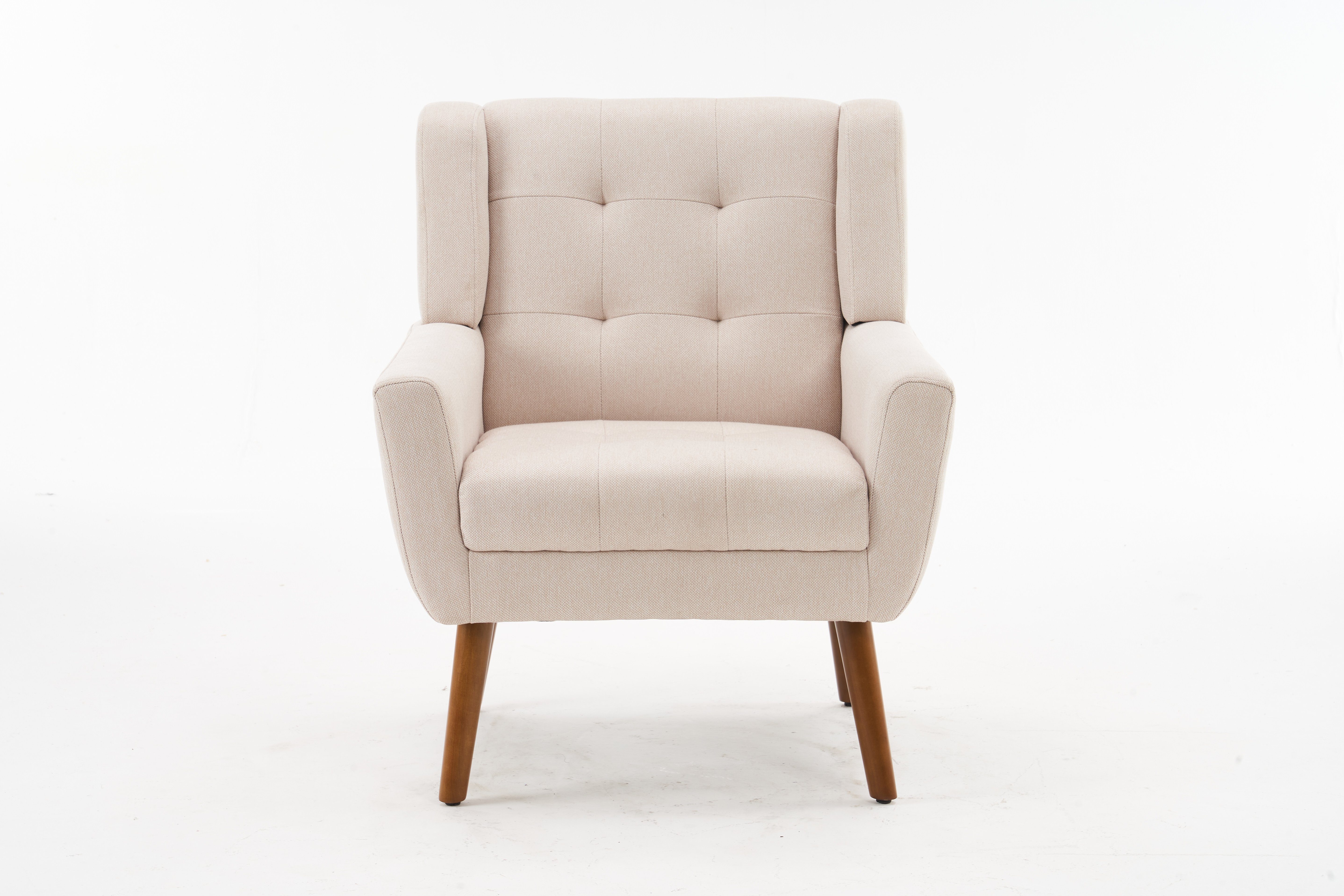 DOTMALL Armlehnstuhl Mid Century Modern Fabric Armlehnstuhl, Beige und Nussbaum