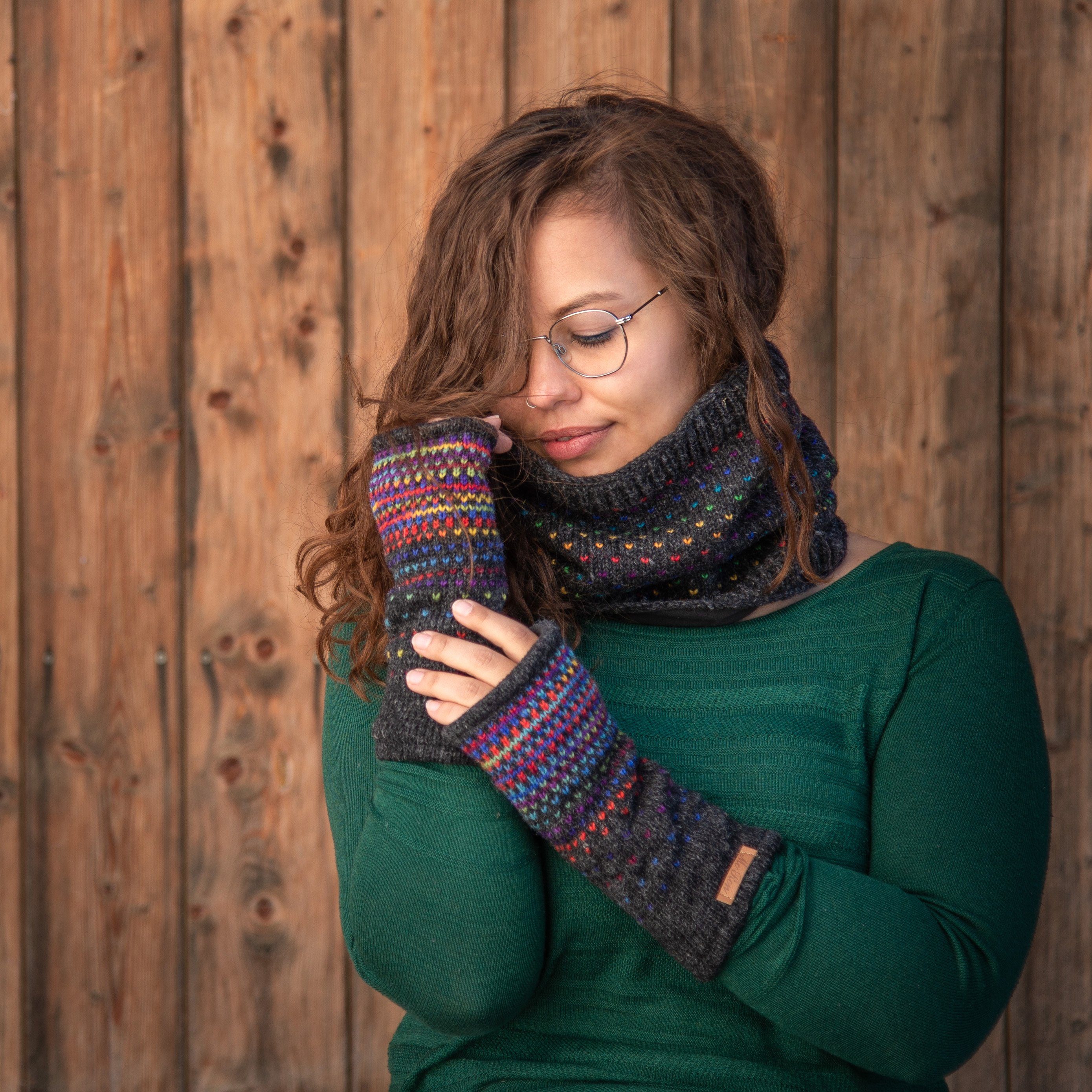 McRon Armstulpen Pulswärmer Modell Ida hohem Fleece komplett Schieferblau mit gefüttert mit Schurwoll-Anteil, mit Daumen