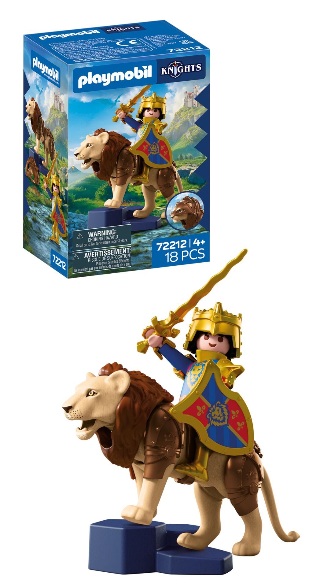 Playmobil® Löwe mit goldenem Ritter (72212), Knights Konstruktions-Spielset, (18 St), Made in Europe