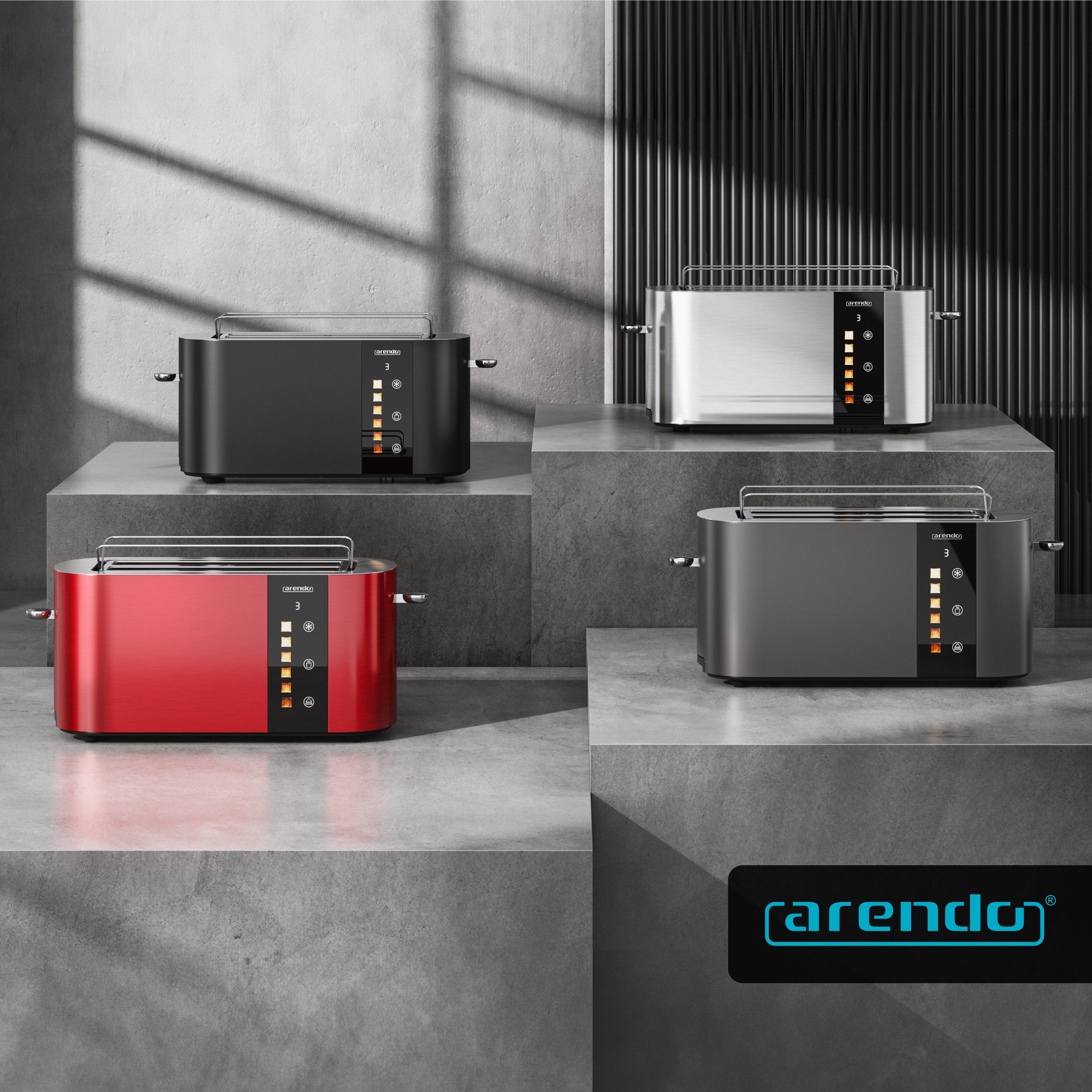 Arendo Toaster Edelstahl, Langschlitz, Touch Display, Restzeit & Bräunungsgradanzeige, 2 lange Schlitze, für 4 Scheiben, 1500 W, Brötchenaufsatz, Wärmeisoliert, Toast-Symbole für Bräunungsgradauswahl