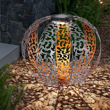 etc-shop LED Gartenleuchte, LED-Leuchtmittel fest verbaut, Warmweiß, Solarkugel für Außen goldfarben Kugel Solarleuchte Garten