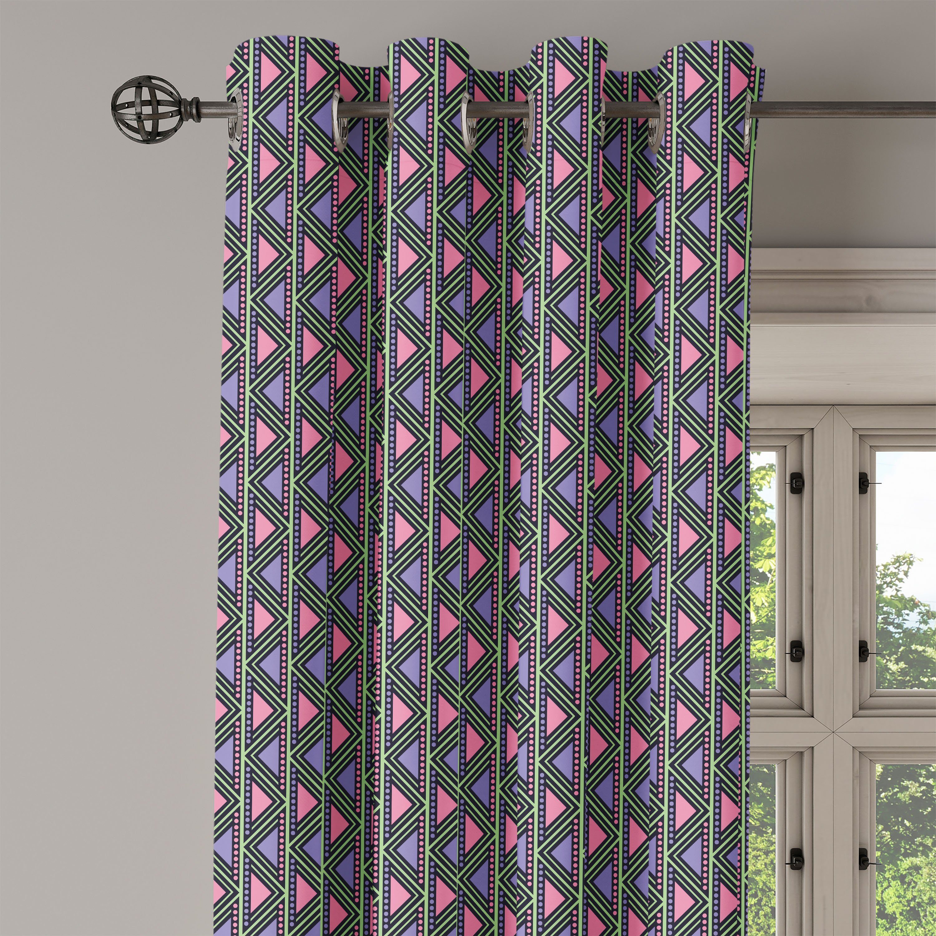 Gardine Dekorative 2-Panel-Fenstervorhänge für Herringbone Wohnzimmer, Schlafzimmer Abakuhaus, Motive Stammes