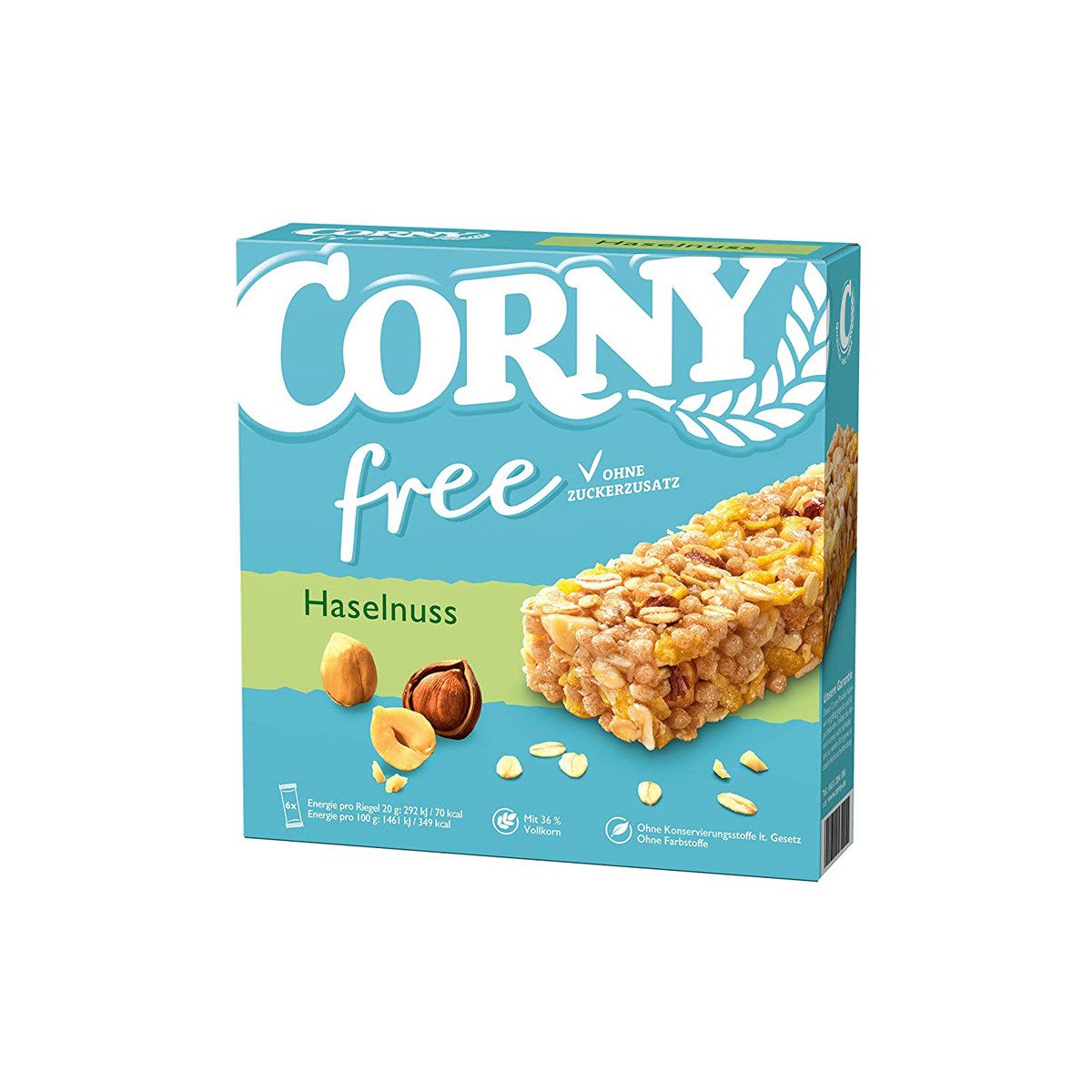 CORNY Cerealien, Corny Müsli Riegel Free Haselnuss Vollkorn Cornflakes 6x20g 120g