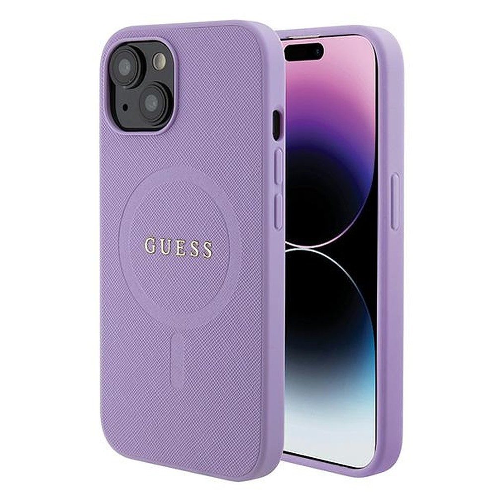 Guess Smartphone-Hülle Handyhülle Schutzhülle Hartschale 6,1 Zoll, MagSafe, Saffiano-Optik, Hartschale