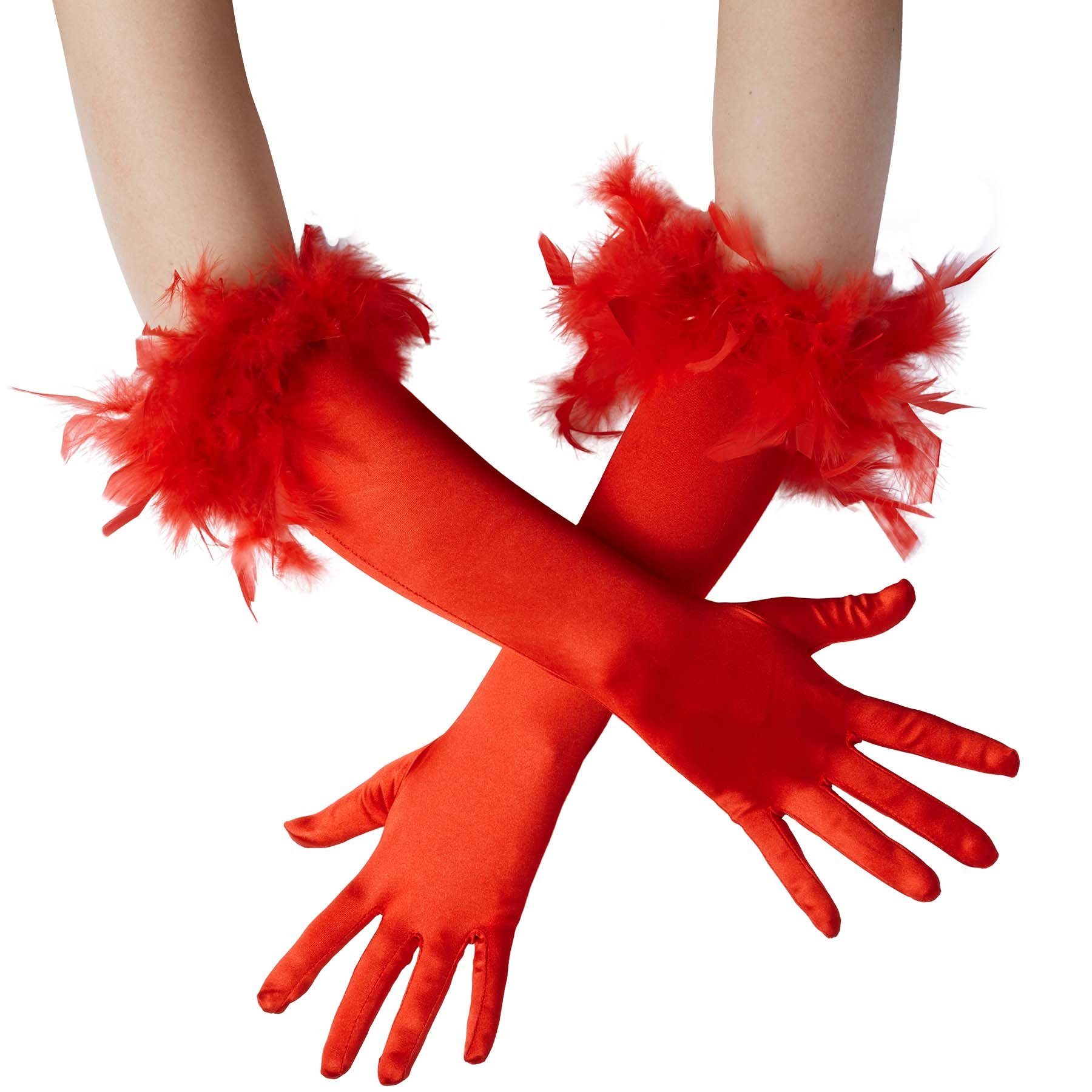 Kostüm Lange Satin-Handschuhe mit Federn