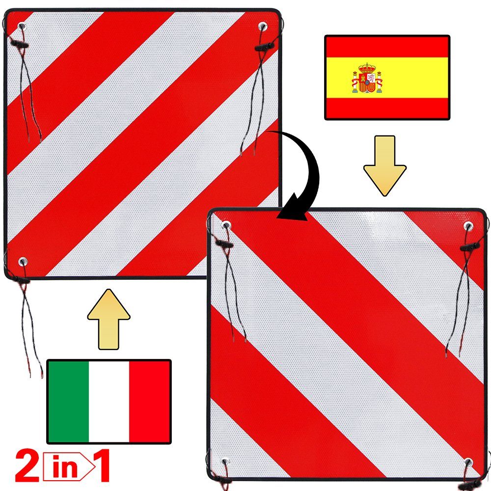 Mucola Tafel 2in1 Warntafel Spanien UND Italien Aluminium 500mm rot-weiß, (Stück, 1-tlg., Warntafel), 2in1