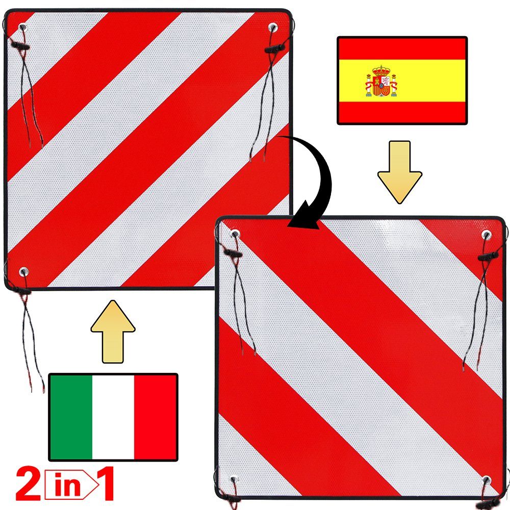 Mucola Tafel 2in1 Warntafel Spanien UND Italien Aluminium 500mm rot-weiß  Heckträger Anhänger, (set, 1-tlg)