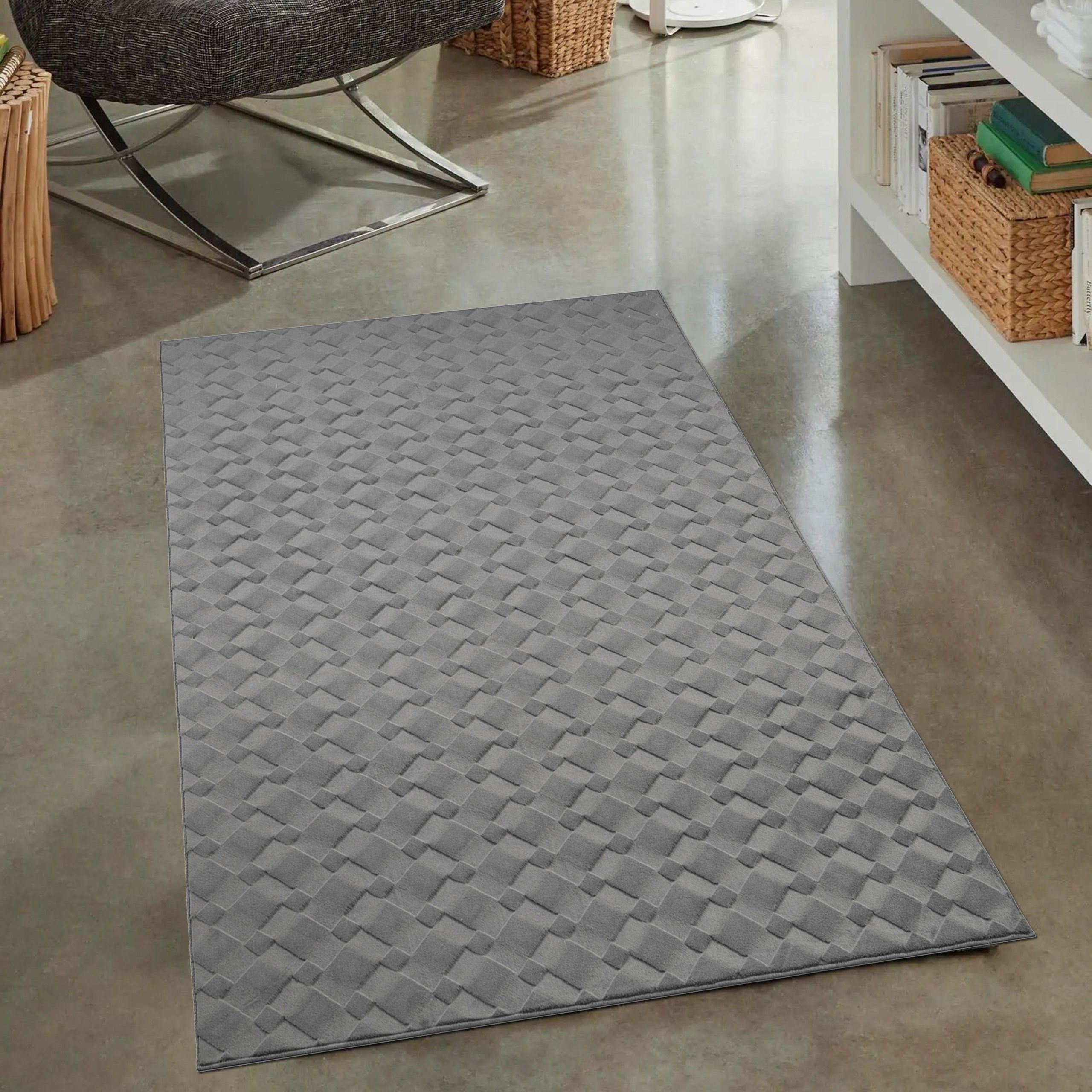 Teppich Schöner warmer Teppich mit elegantem Rautenmuster in anthrazit,  Carpetia, rechteckig, Höhe: 16 mm