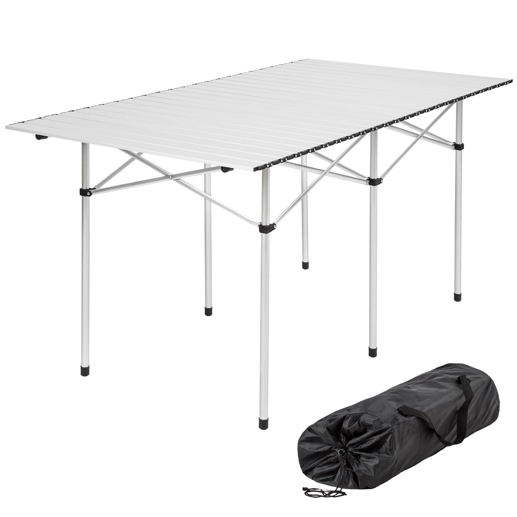 tectake Campingtisch Aluminium-Camping-Klapptisch, 140 x 70 x 70 cm, lässt sich klappen (Outdoor-Tisch, 1-St., in grau), Wetterfest, bodenschonende Kunststoffkappen, mit Tragetasche