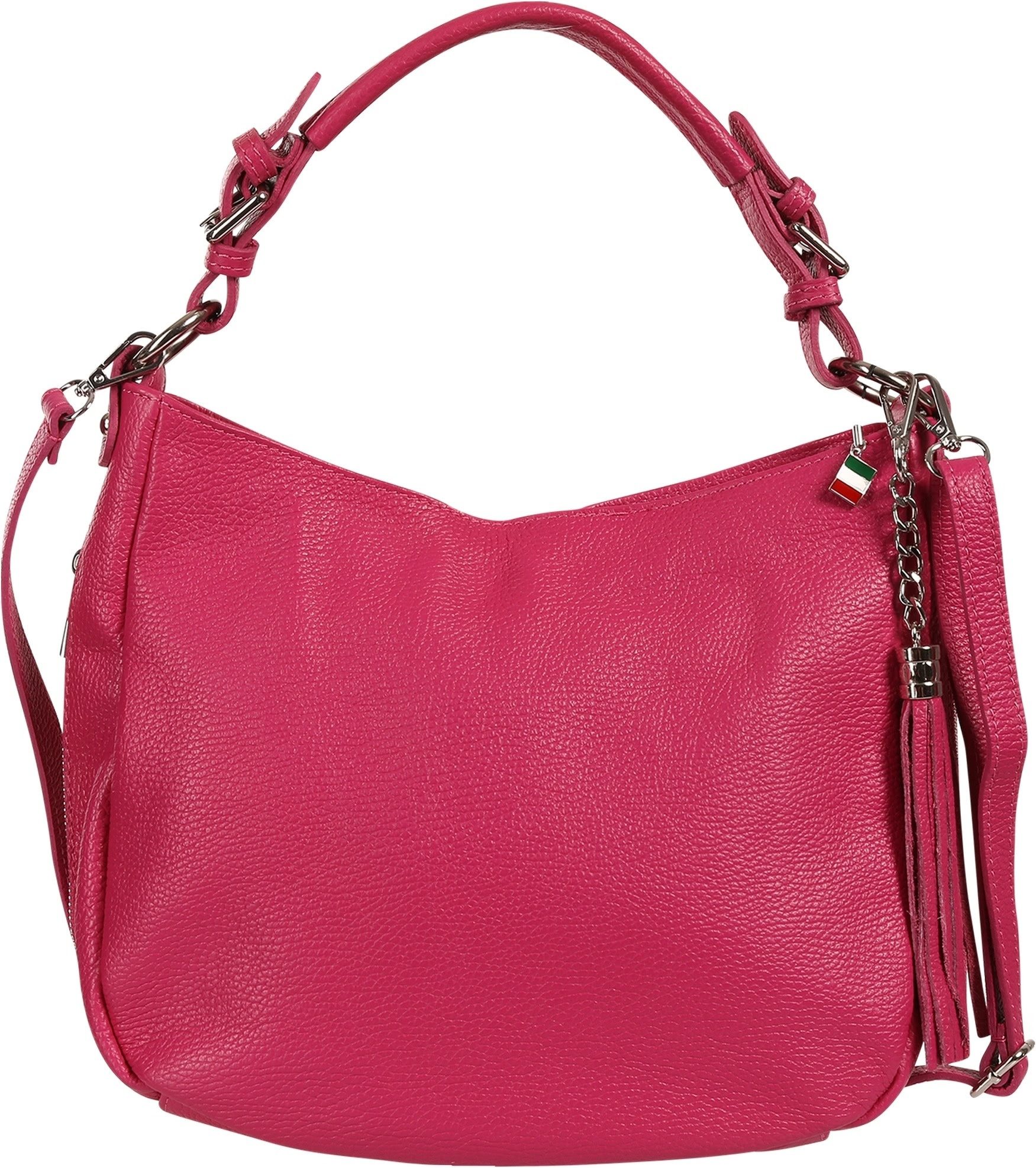 FLORENCE Schultertasche Florence Echtleder Hobo Bag Damen fuchsia (Schultertasche), Damen Schultertasche, Shopper Leder, fuchsia, pink ca. 30cm
