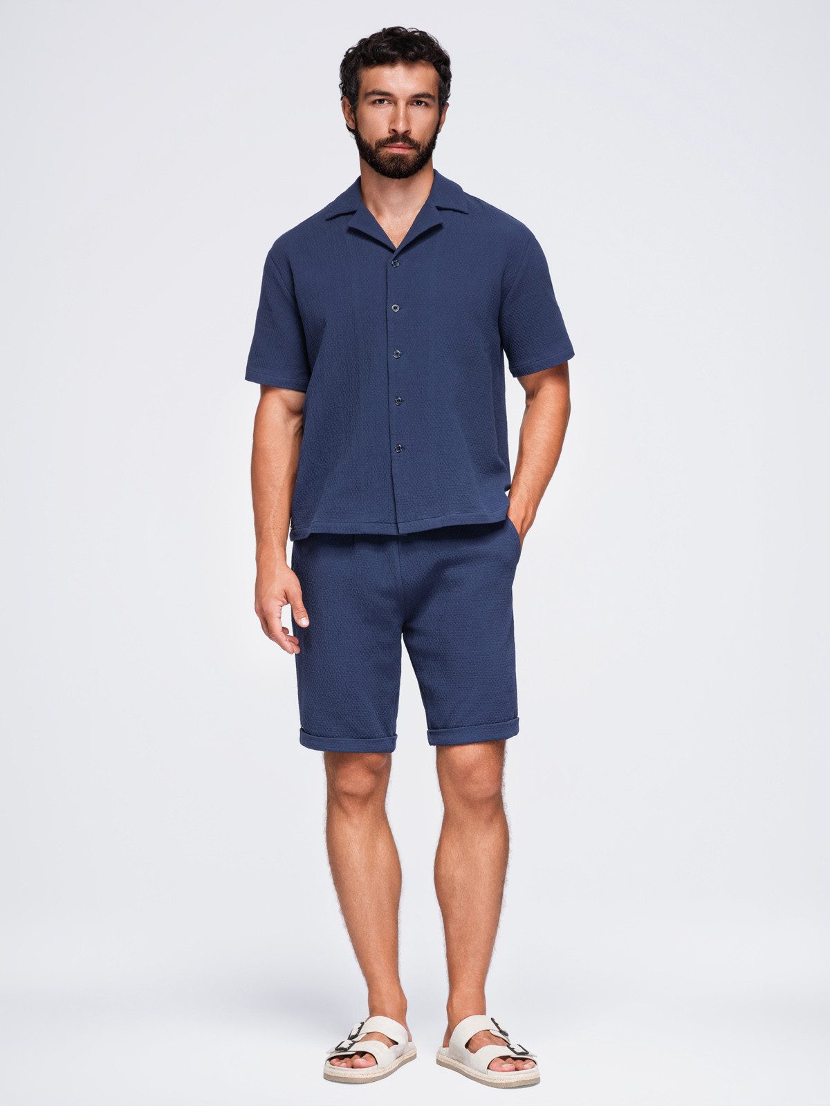 OMBRE T-Shirt Herren T-Shirt mit Rundhalsausschnitt Casual Navy L (kein Set, 1-tlg) aus Baumwolle