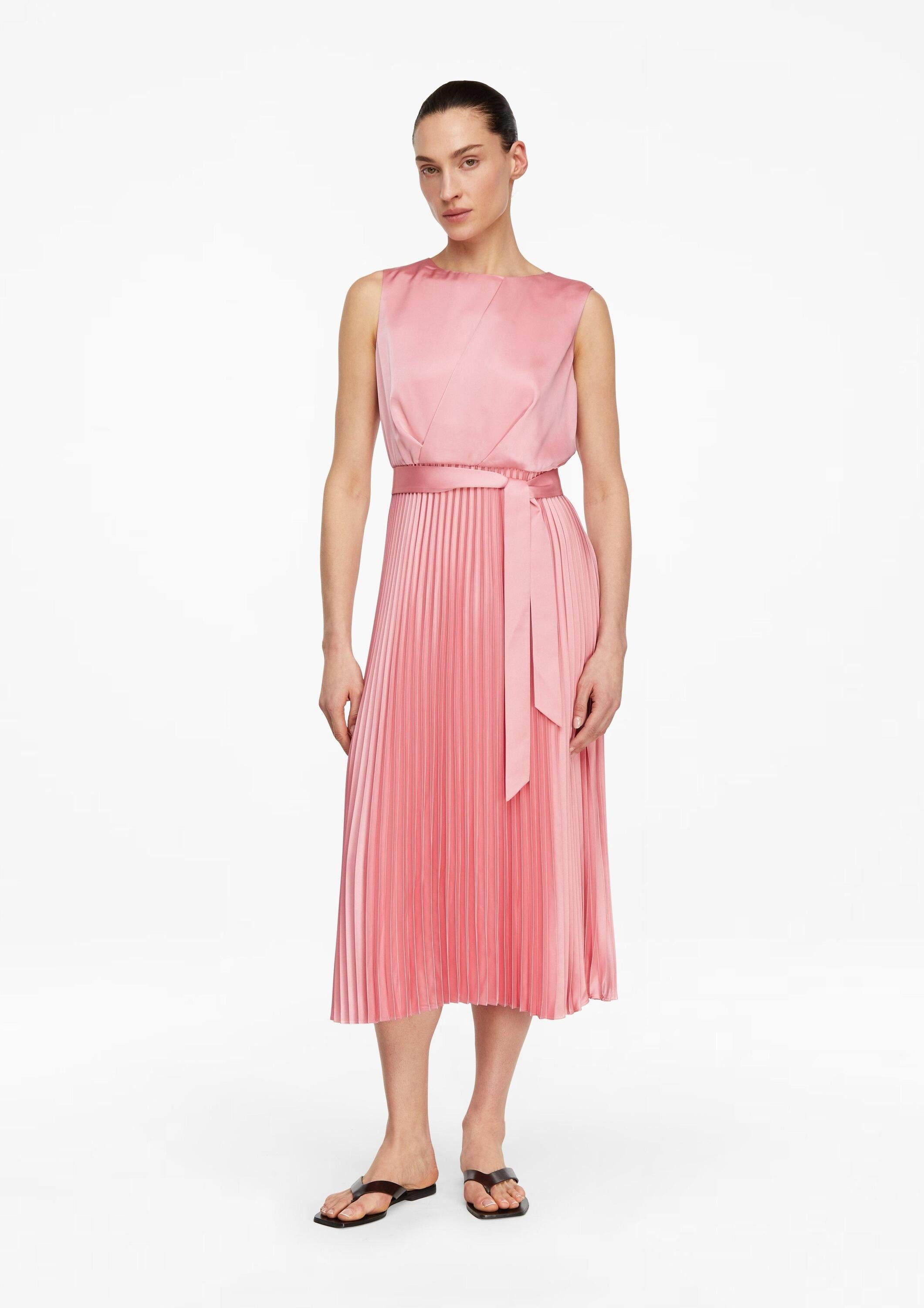 comma Midikleid Kleid Satinkleid mit Plissée-Rock