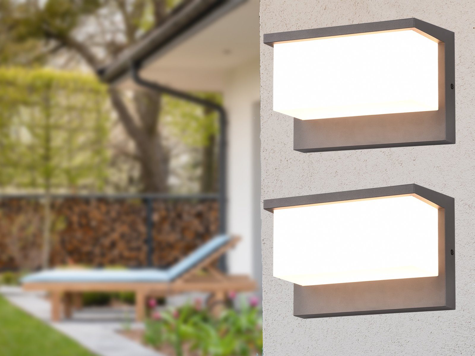 Set fest Haus-Wand Terrassenleuchten LED LED integriert, meineWunschleuchte 2er Fassaden-Beleuchtung Warmweiß, in Anthrazit, Außen-Wandleuchte,