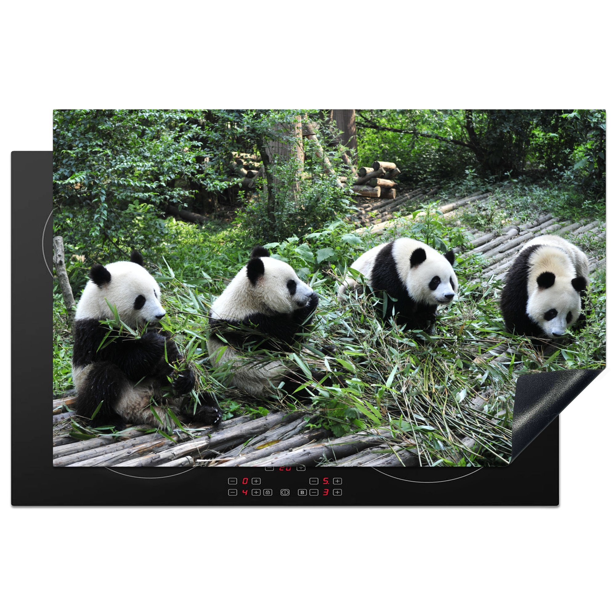 MuchoWow Herdblende-/Abdeckplatte Panda - Natur - Bambus, Vinyl, (1 tlg), 81x52 cm, Induktionskochfeld Schutz für die küche, Ceranfeldabdeckung