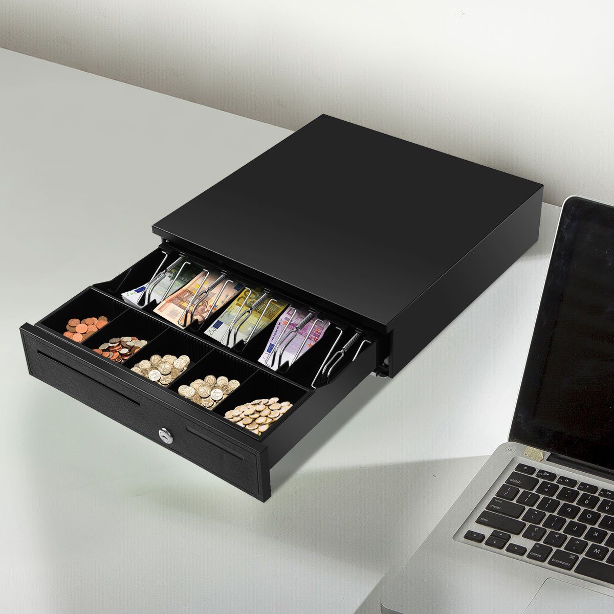 COSTWAY Geldkassette, 5 Münzfächer, 5 Scheinfächer, 40,5x42x10cm