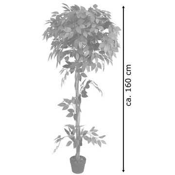 Kunstbaum Ficus Benjamin Kunstpflanze Künstliche Pflanze mit Echtholz 160 cm, Decovego