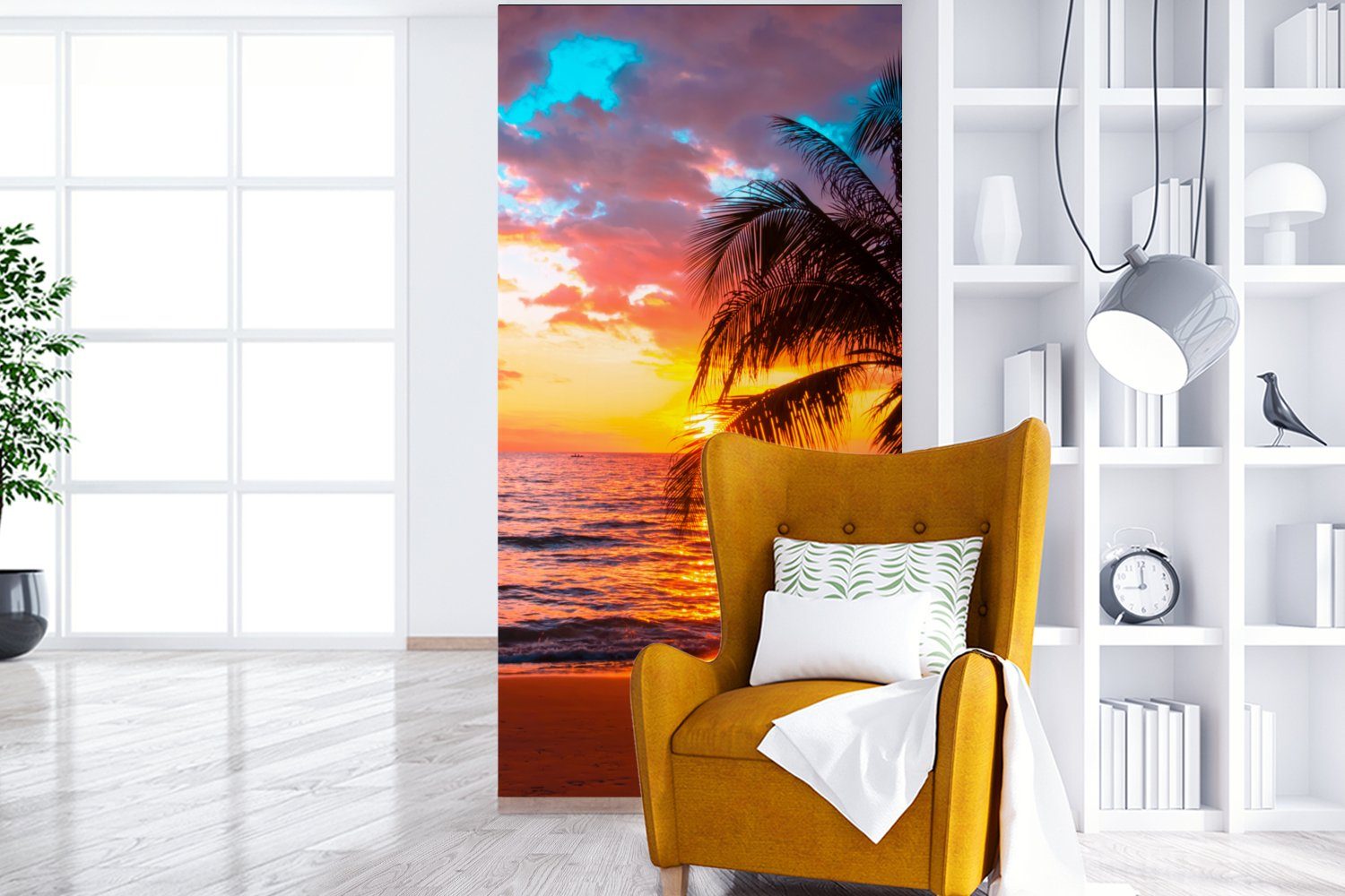 Strand St), Fototapete - Schlafzimmer Meer (2 Wohnzimmer Sonnenuntergang Palme für Küche, bedruckt, Horizont, Matt, - - Vliestapete Fototapete - MuchoWow