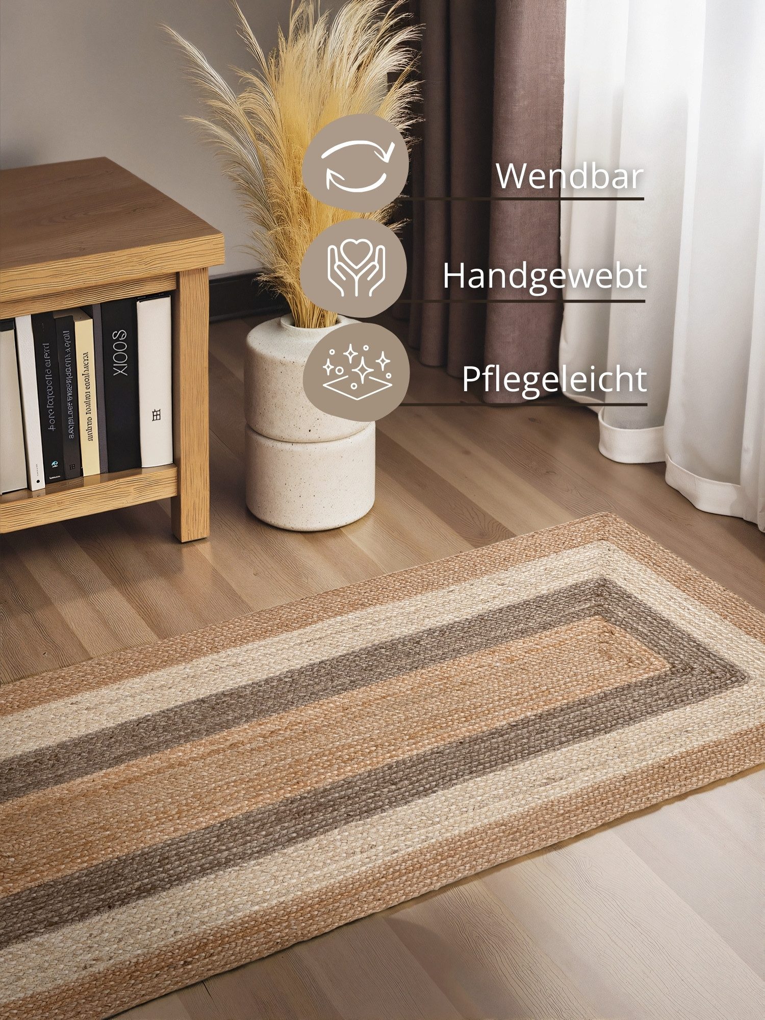 HANSE Home Teppich Juno Fusion Juteteppich, rechteckig, Höhe: 9 mm, Jute, Shape, Handgemacht, Wohnzimmerteppich, Naturteppich, Wohnzimmer – Bild 3 von 5