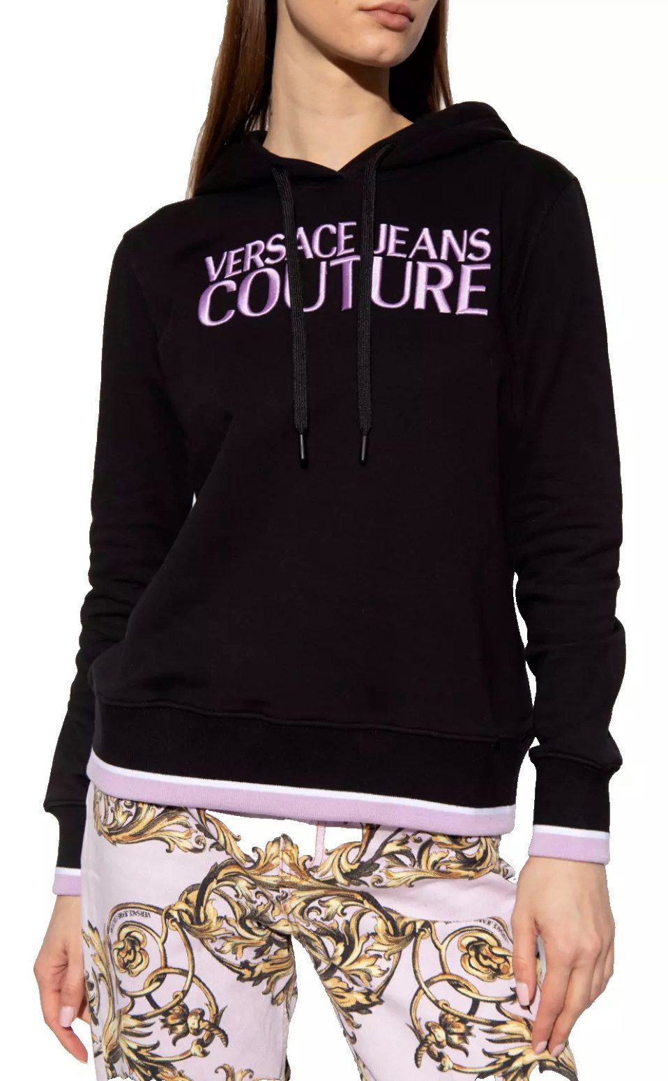 Versace Jeans Couture Hoodie Kapuzen-Sweatshirt Logo Hoodie Pullover Hooded Sweater Kapuze, Logo-Stickerei, gerippte Abschlüsse