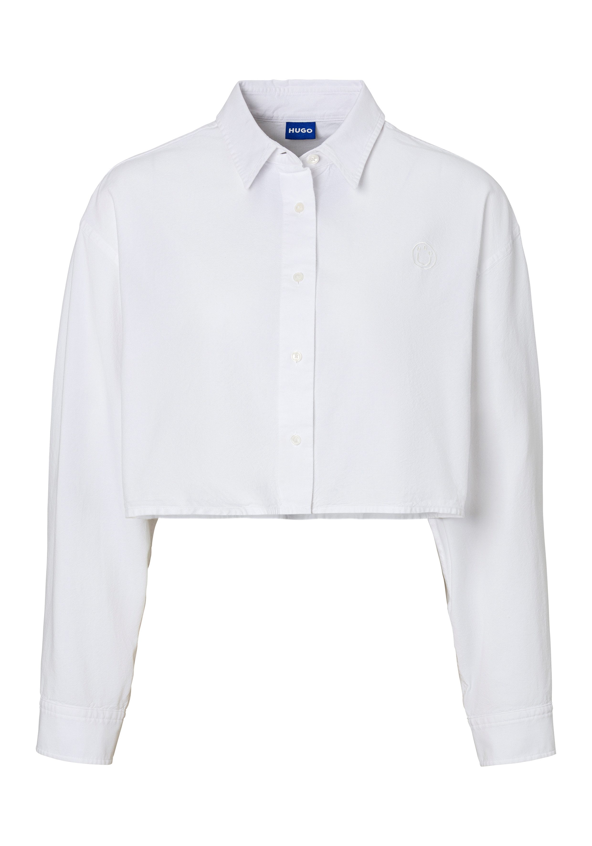 HUGO Blue Klassische Bluse Erisa Oxford Qualität, tonale Logostickerei, Cro günstig online kaufen