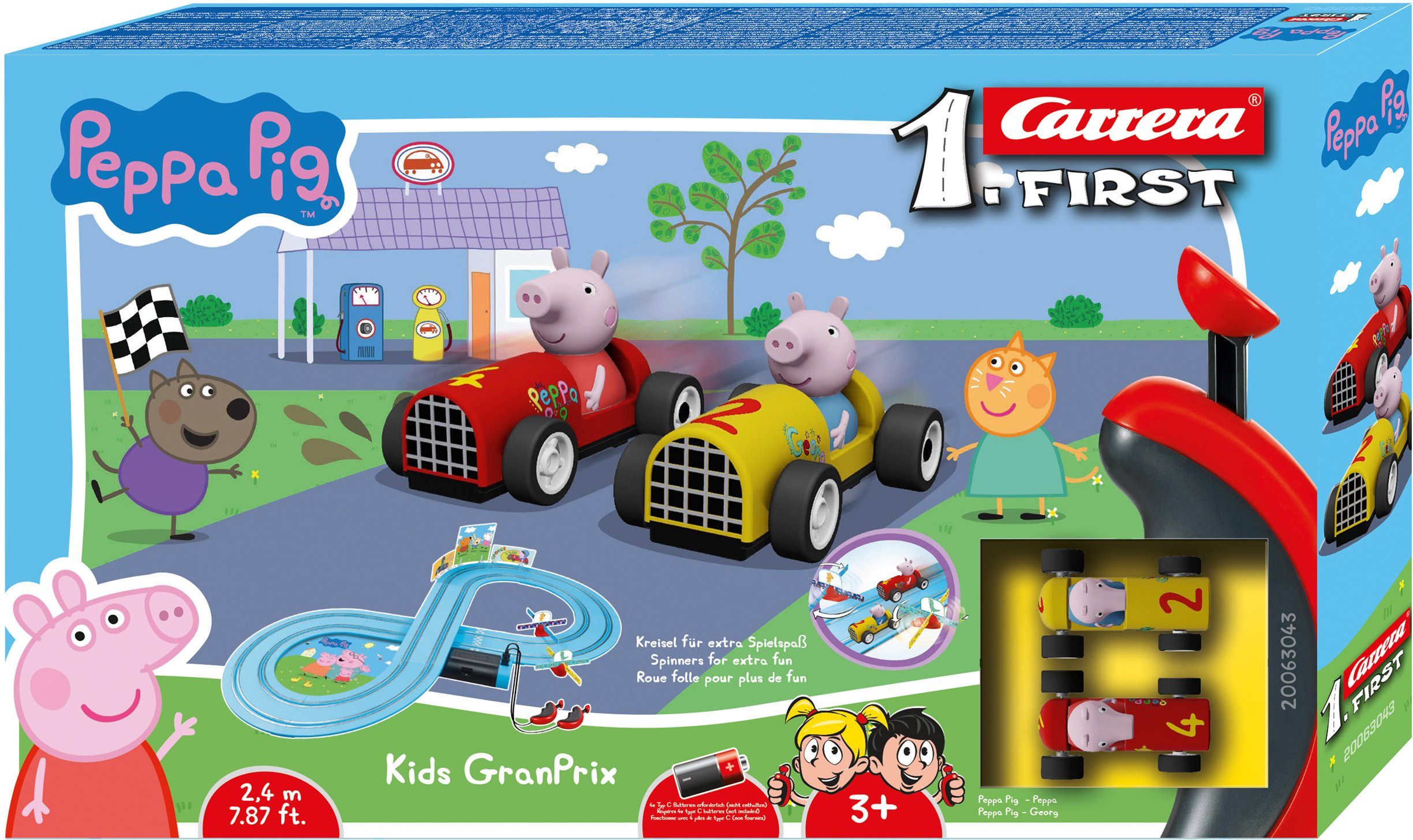 Carrera® Autorennbahn Carrera® First - Peppa Pig Kids GrandPrix  (Streckenlänge 2,4 m), Inklusive 2 Fahrzeugen: Peppa Pig - Peppa und Peppa  Pig - George