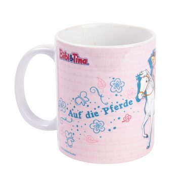 United Labels® Tasse Bibi & Tina Tasse - Auf die Pferde, fertig, los! Rosa 320 ml, Keramik