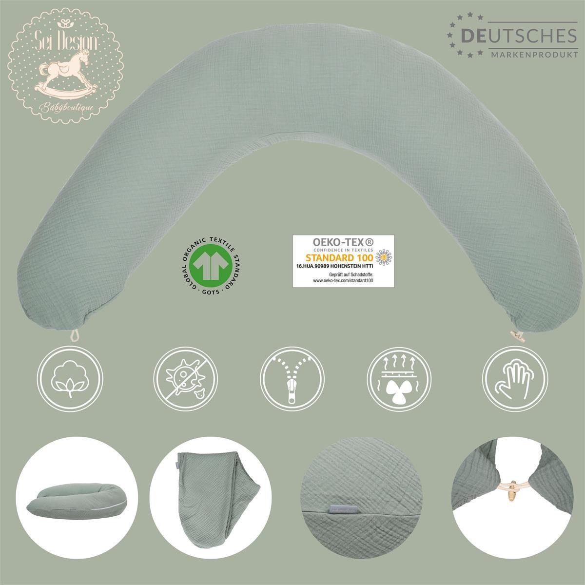Stillkissenbezüge Baumwolle Baumwolle Bio Mint Musselin 190x30 Dark cm, SEI 100% - aus Bio Design,