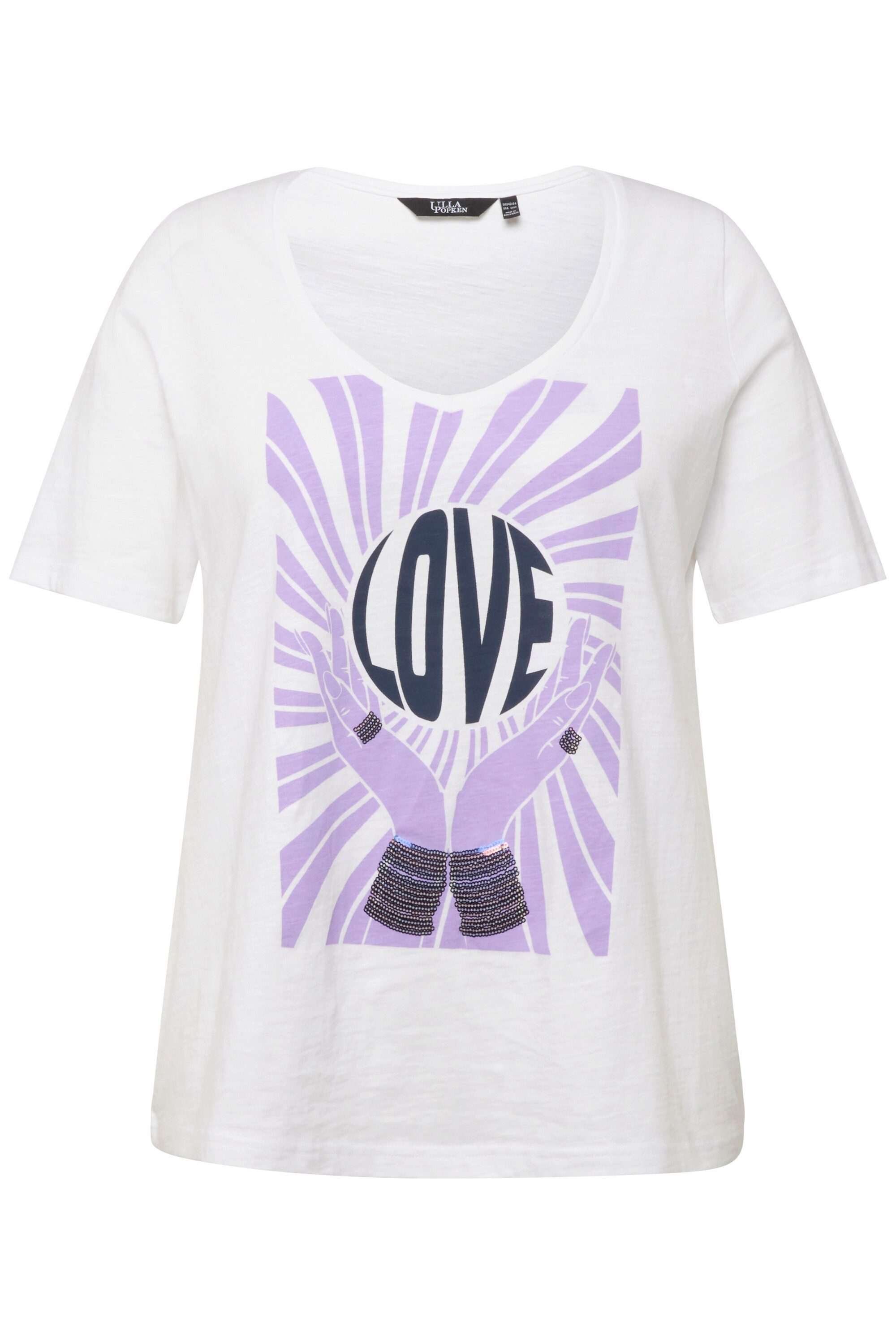 Ulla Popken T-Shirt T-Shirt Pailletten Classic V-Ausschnitt Halbarm günstig online kaufen