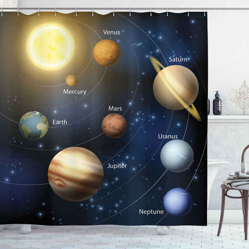Abakuhaus Duschvorhang Moderner Digitaldruck mit 12 Haken auf Stoff Wasser Resistent Breite 175 cm, Höhe 180 cm, Platz Sonnensystem-Planeten