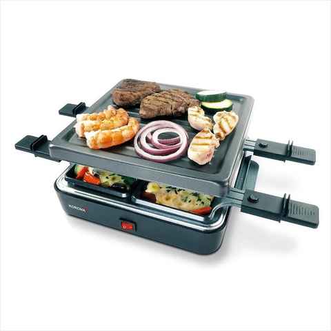 KORONA Raclette 45081 Quadratisches Raclette für 4 Personen, inkl. Pfännchen und Spatel, Grillplatte antihaftbeschichtet