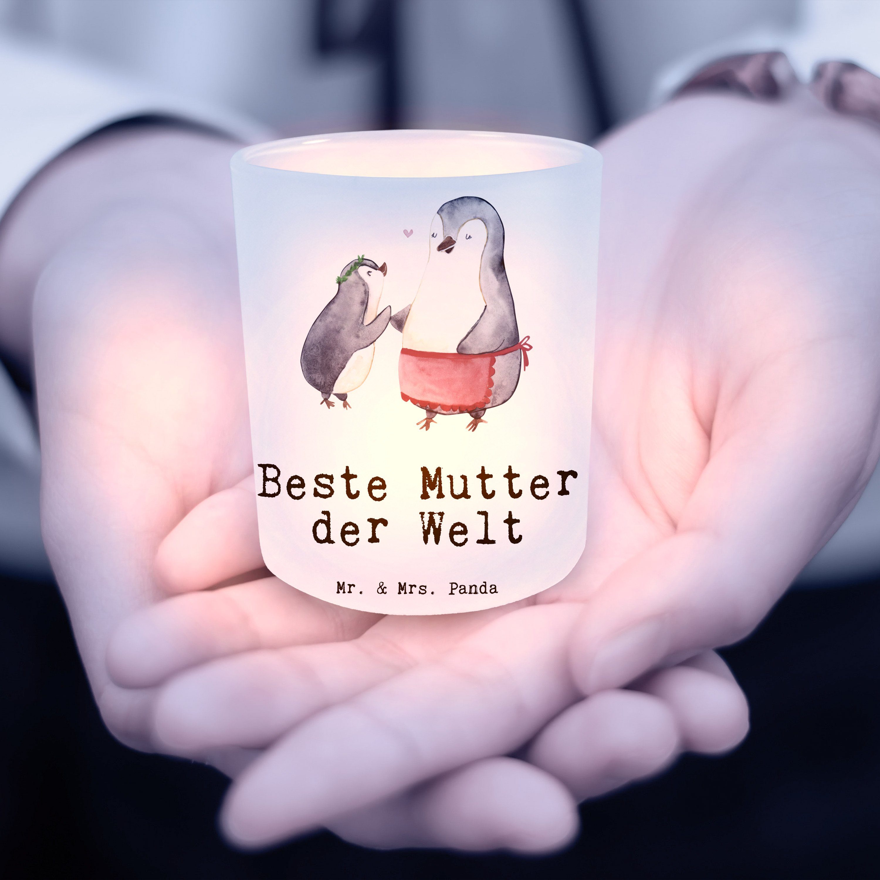Mr. & Mrs. Panda K Mutter Beste Windlicht - St) Pinguin - Welt Transparent Geburtstag, der Geschenk, (1
