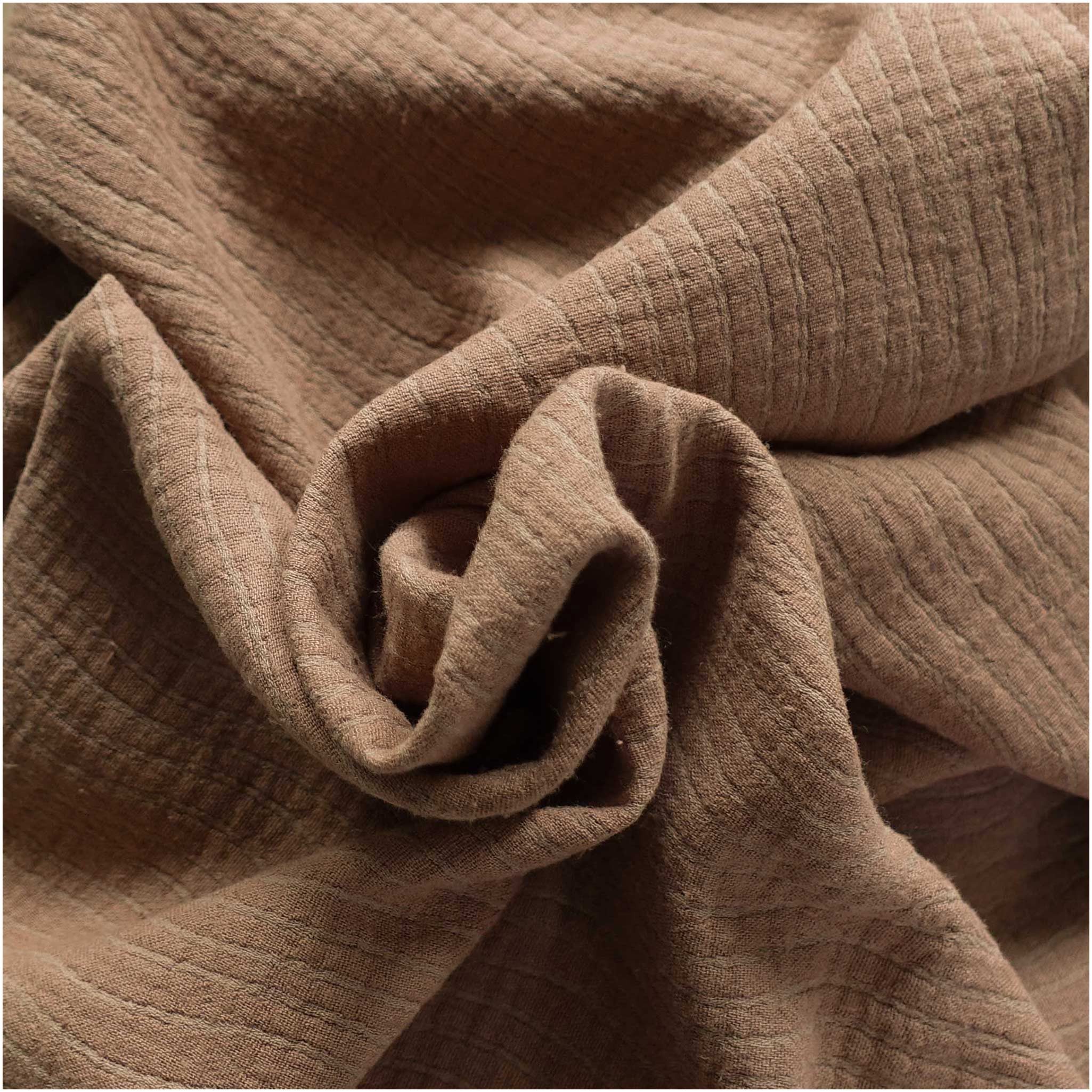 maDDma Stoff Musselin Baumwolle Leinen ab 1m x 140cm gewellt unifarben Jaquard, beige