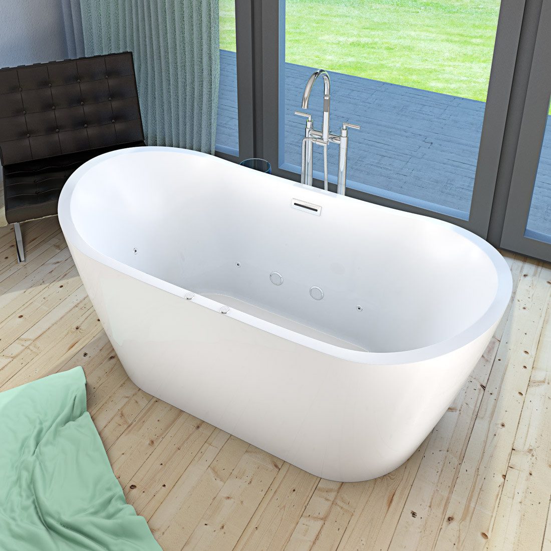 Thumbnail - AcquaVapore Whirlpool-Badewanne freistehende Wanne F23 180cm Whirlpool Luft & Wasser Armatur AF03, (1-tlg)
