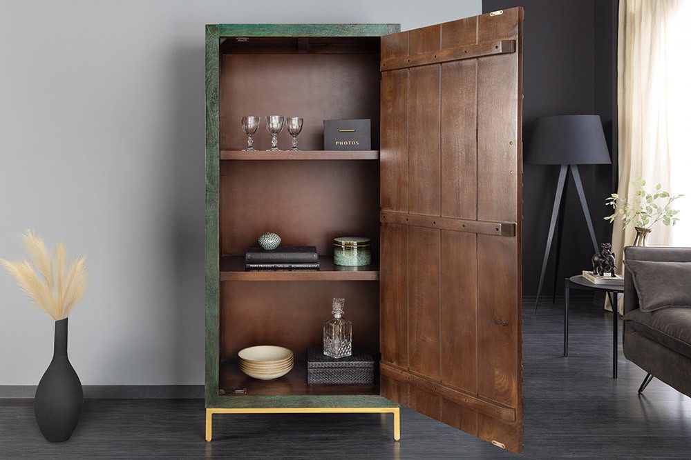 riess-ambiente Highboard PEACOCK 170cm grün / gold · Wohnzimmer-Schrank aus Mango-Massivholz (Einzelartikel, 1 St), 3D Schnitzerei · Pfau-Design · handmade · 1  – Bild 4 von 5