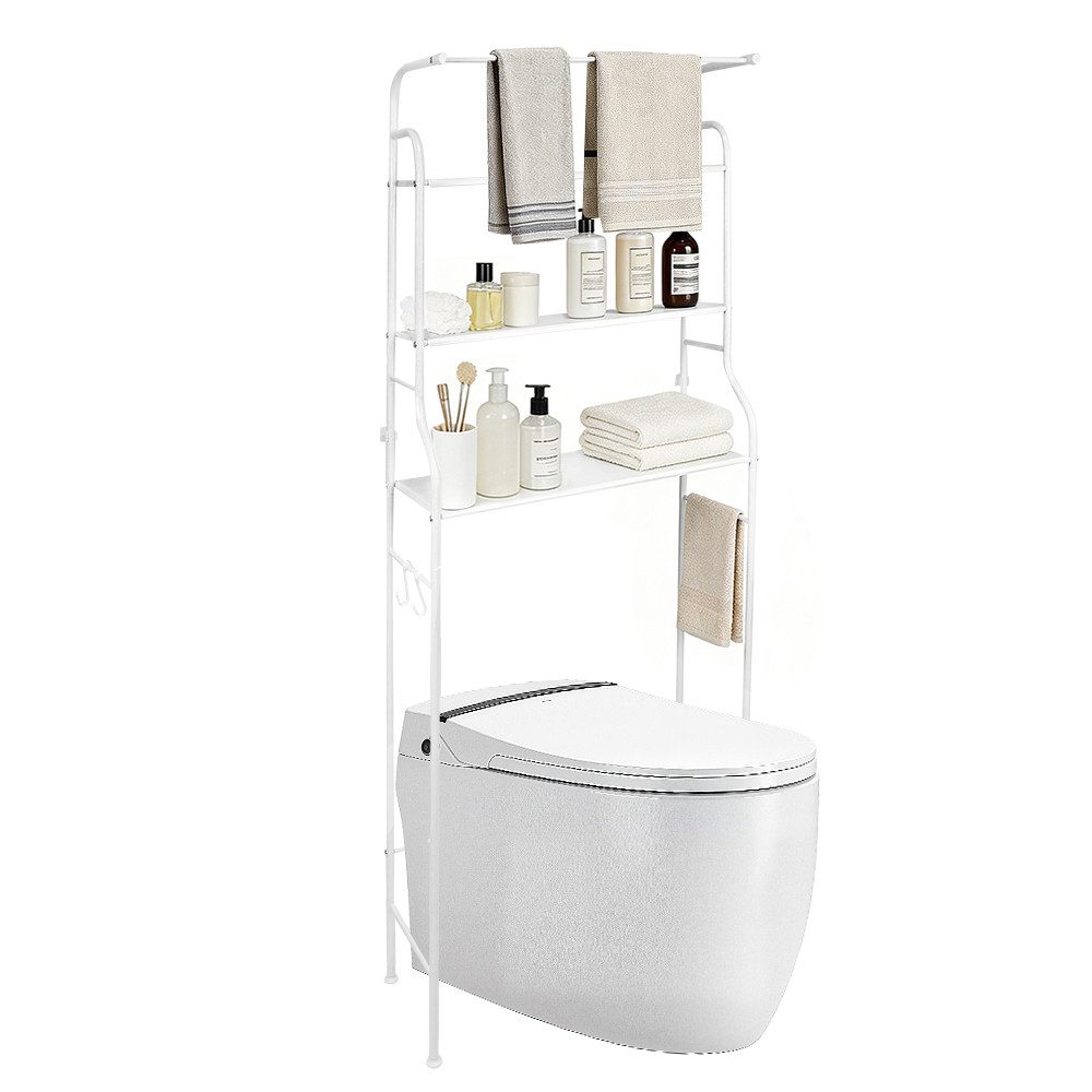 JEOBEST Badregal Toilettenregal mit 3 Ablagen, Platzsparend mit Haken 47 x 25 x 160 cm, 1-tlg., Toilettenregal, Badezimmerregal, Handtuchhalter
