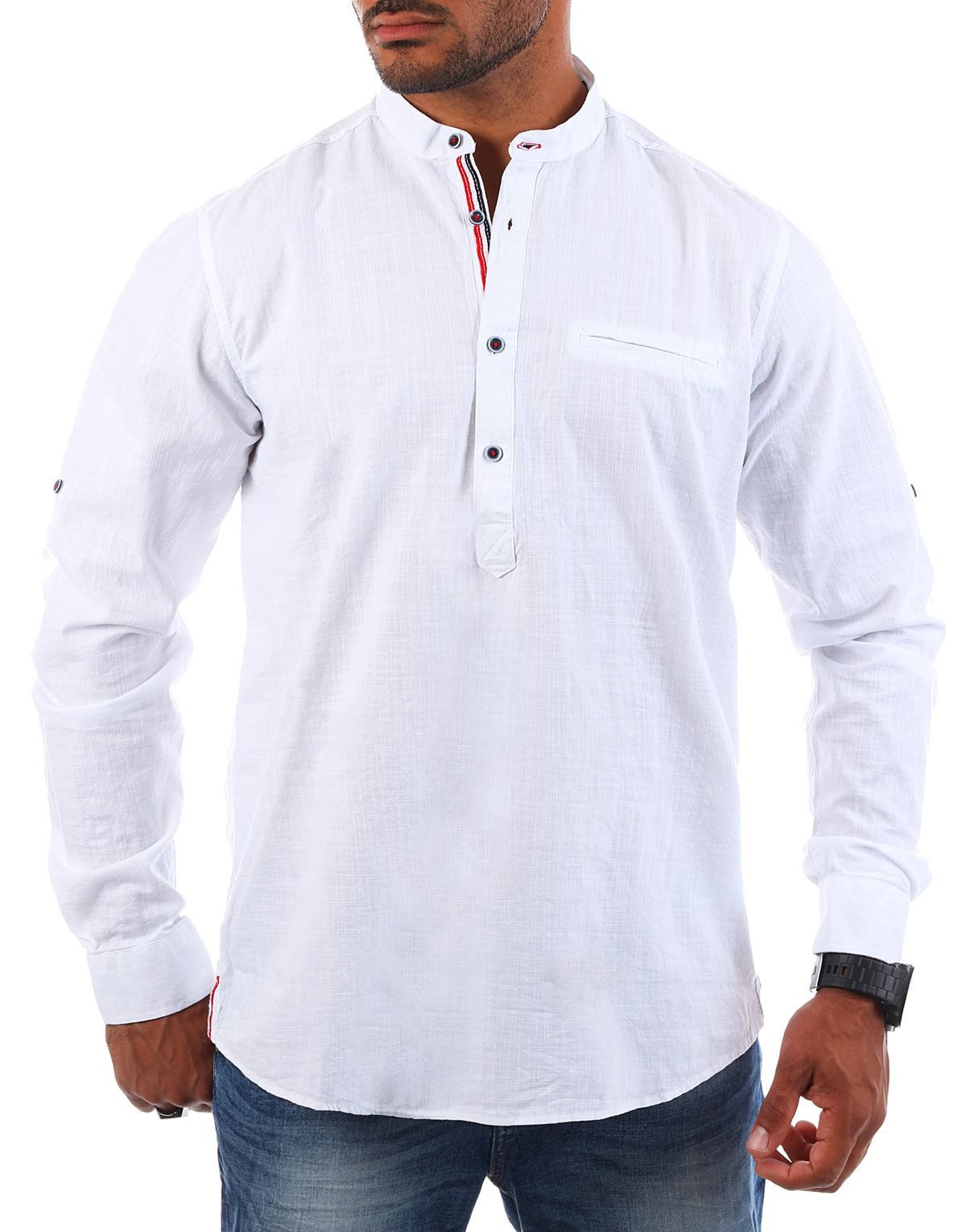 CARISMA Langarmhemd Stehkragen Tunika Baumwoll Leinen Mix legere 8443 Regul günstig online kaufen